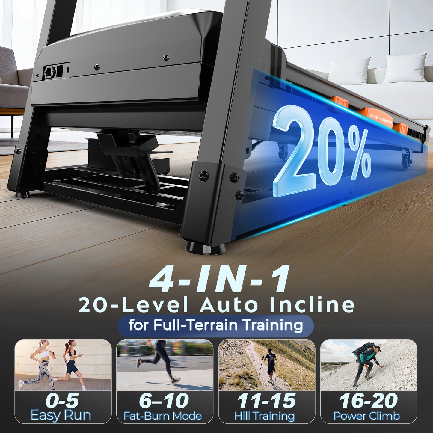 5.1HP Treadmill for Home 400lb Capacity, 12MPH Portable Treadmill with 20% Incline, Smart APP Control, 105 Programs, Cushioned Running Belt, Exercise Treadmill for Jogging Walking