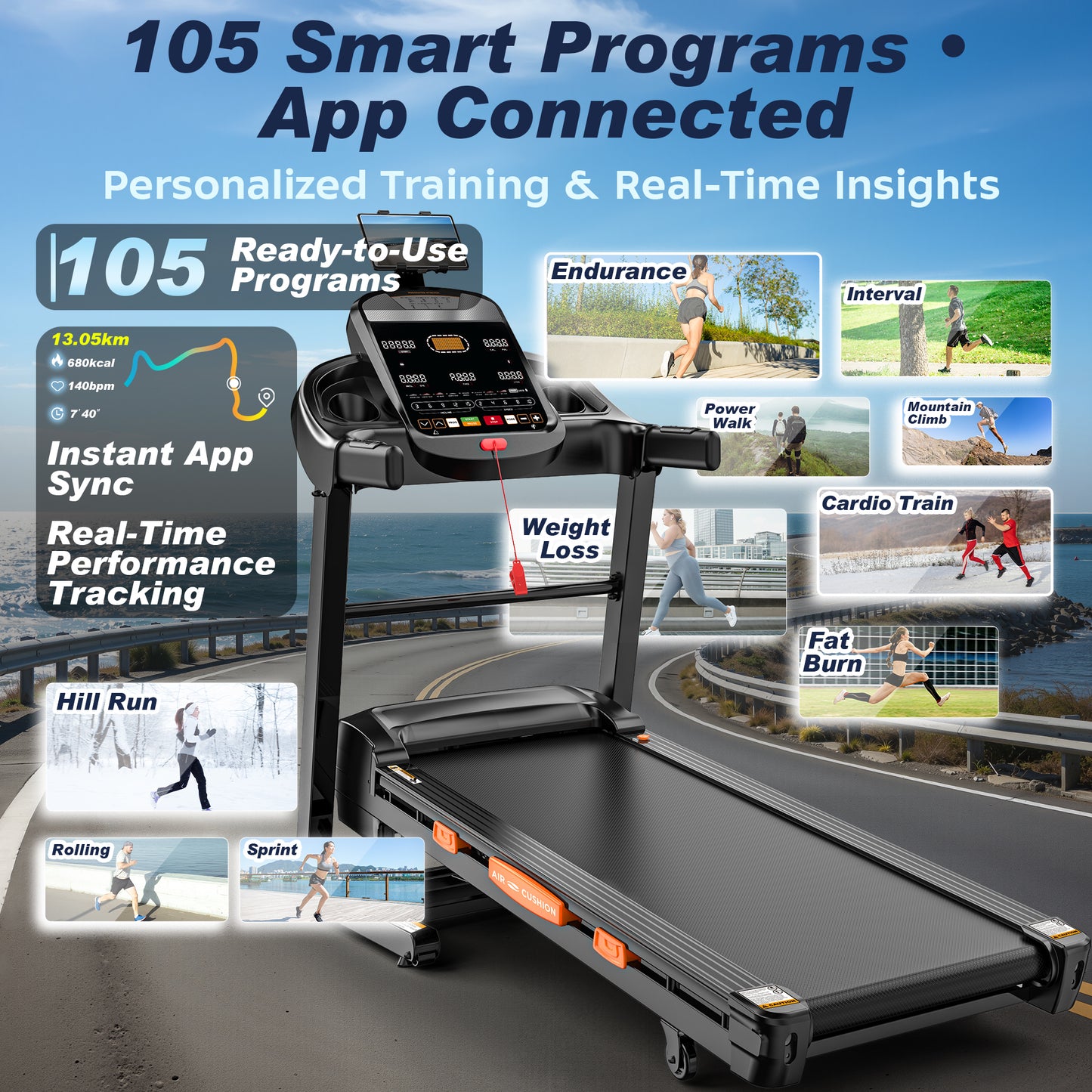 5.1HP Treadmill for Home 400lb Capacity, 12MPH Portable Treadmill with 20% Incline, Smart APP Control, 105 Programs, Cushioned Running Belt, Exercise Treadmill for Jogging Walking