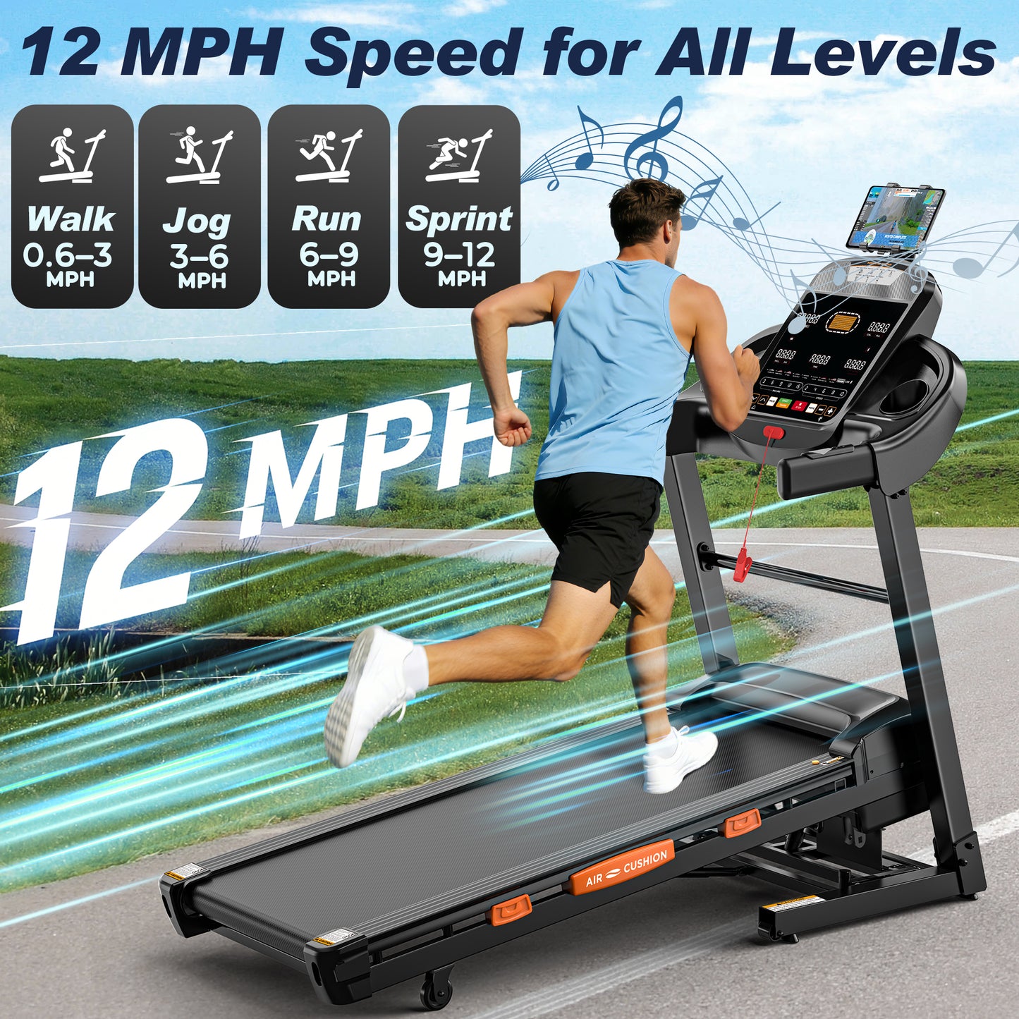 5.1HP Treadmill for Home 400lb Capacity, 12MPH Portable Treadmill with 20% Incline, Smart APP Control, 105 Programs, Cushioned Running Belt, Exercise Treadmill for Jogging Walking