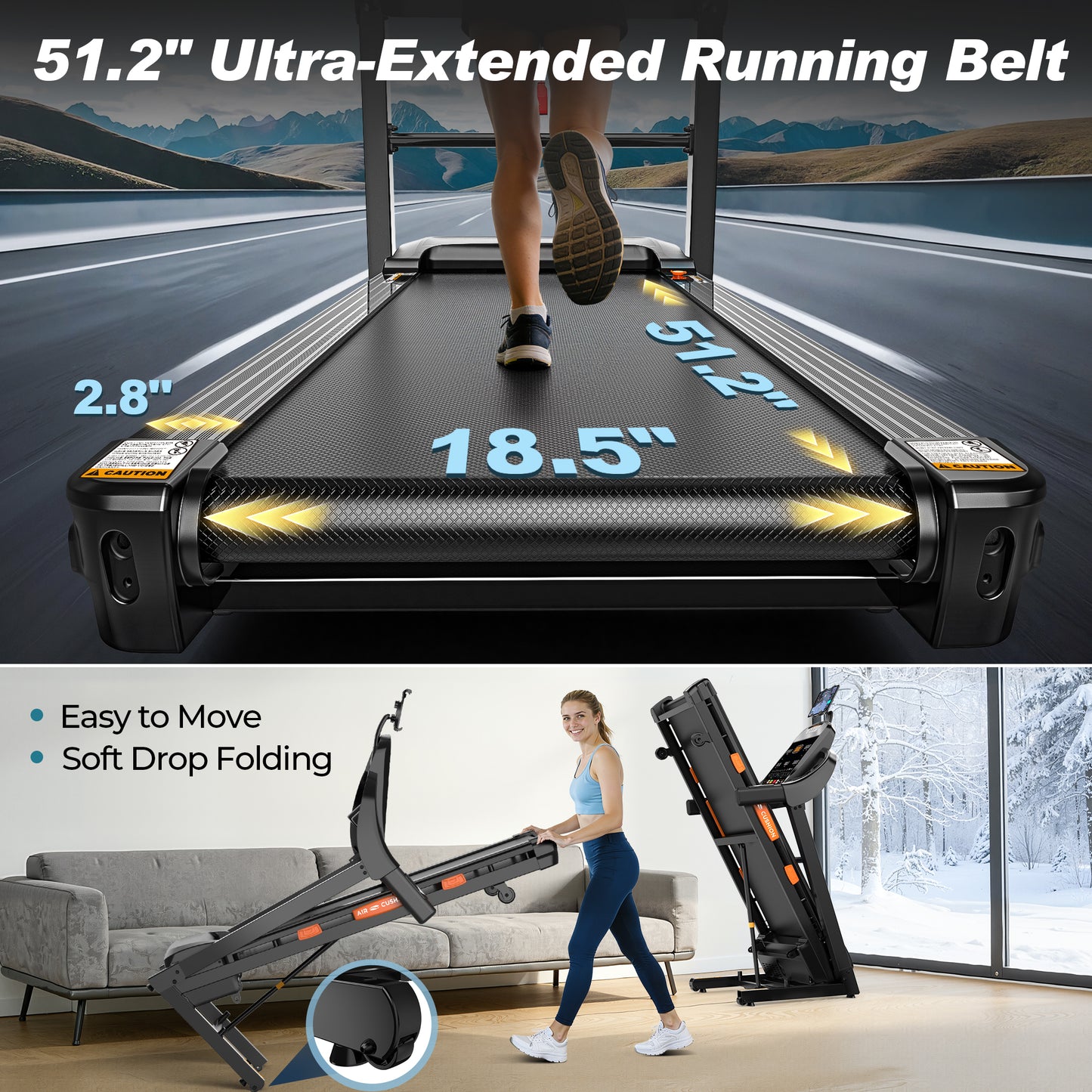 5.1HP Treadmill for Home 400lb Capacity, 12MPH Portable Treadmill with 20% Incline, Smart APP Control, 105 Programs, Cushioned Running Belt, Exercise Treadmill for Jogging Walking