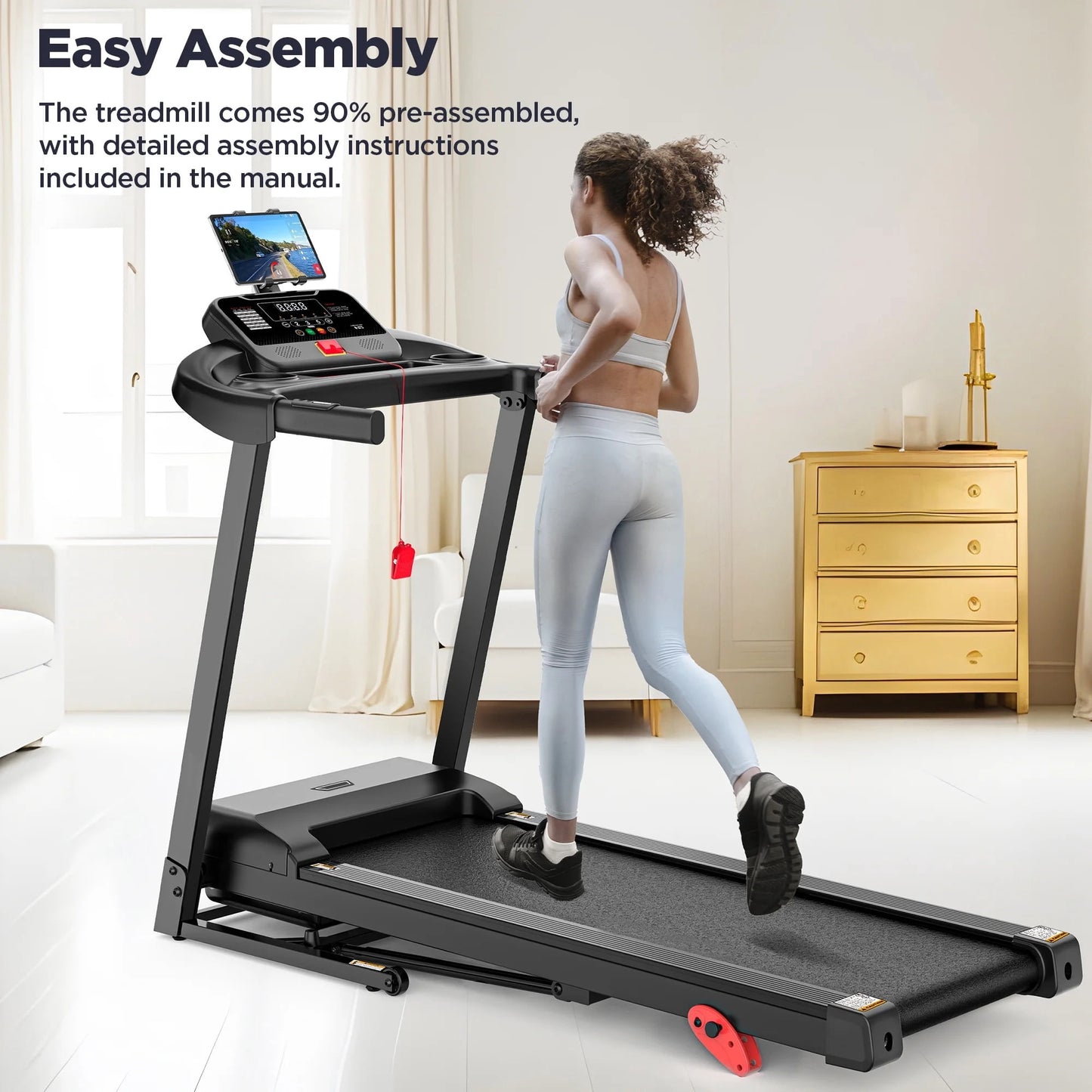 3.5HP 300lb Capacity Treadmill with Incline,64+3+4 Program, 3 Adjustable Incline, Folding Treadmill for Home Running & Jogging, 7.5MPH Speed, HiFi Bluetooth Speakers