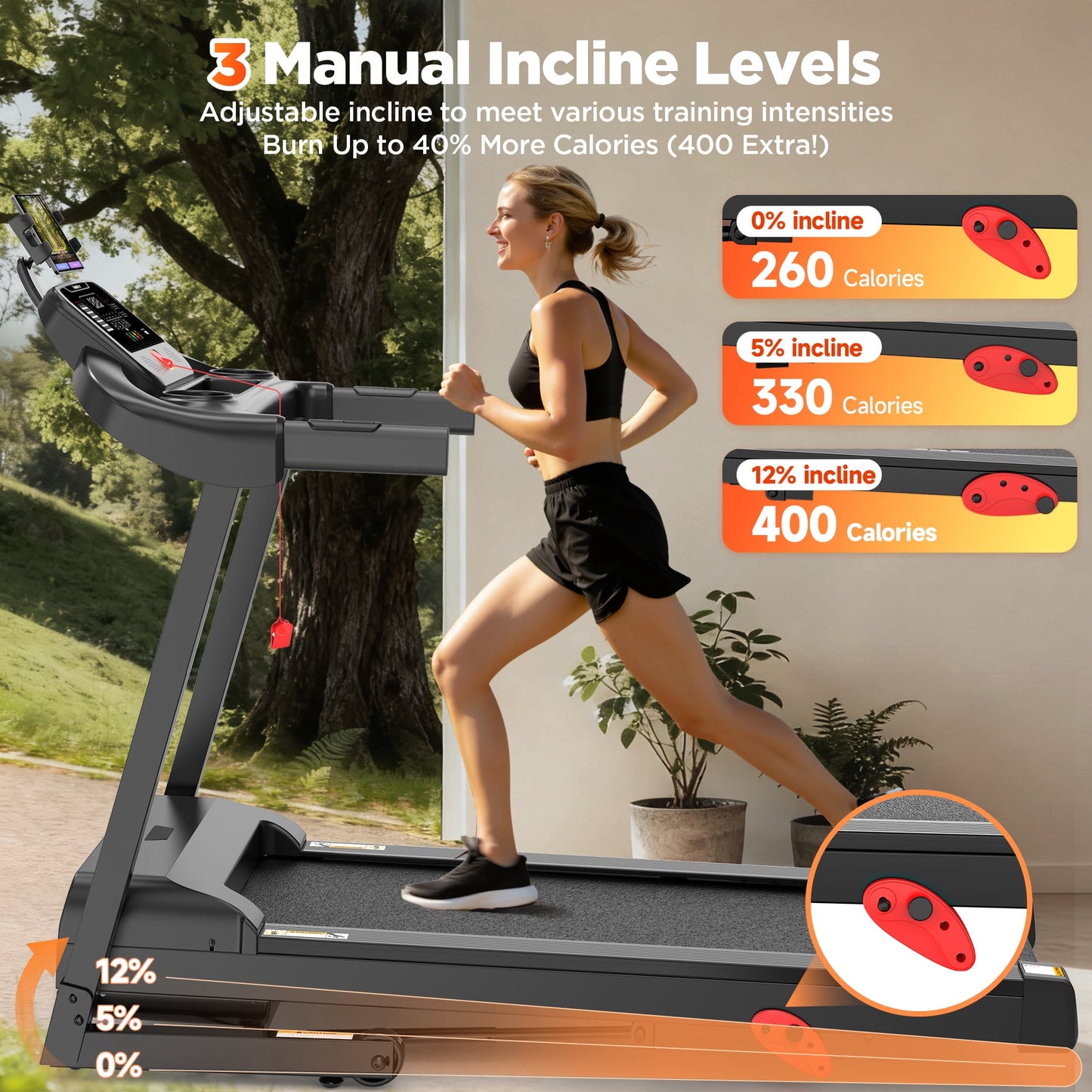 Folding Treadmill w/ Incline, 3.5HP Treadmill for Home w/ 330lb Capacity, 71 Programs