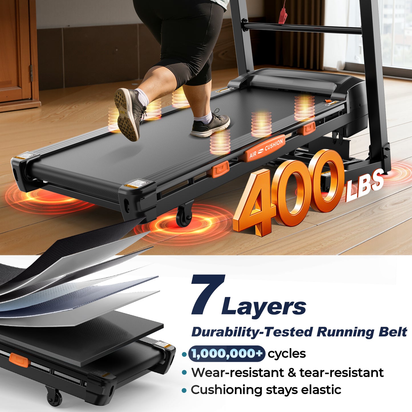 5.1HP Treadmill for Home 400lb Capacity, 12MPH Portable Treadmill with 20% Incline, Smart APP Control, 105 Programs, Cushioned Running Belt, Exercise Treadmill for Jogging Walking