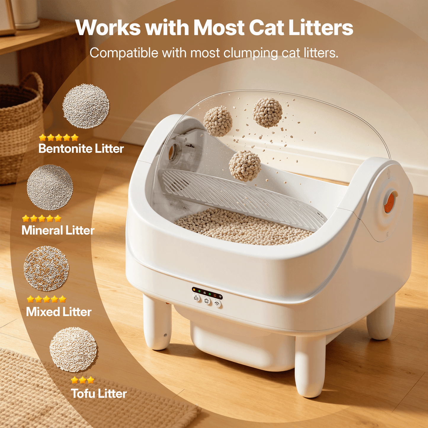 Automatic Cat Litter Box, Self-Cleaning Litter Box, Wifi-Enabled with 2.4G APP Control, Self-Cleaning Litter Box for Multiple Cats, Odor Removal, No-Disturb, Sensor Safety, Large 111L Capacity