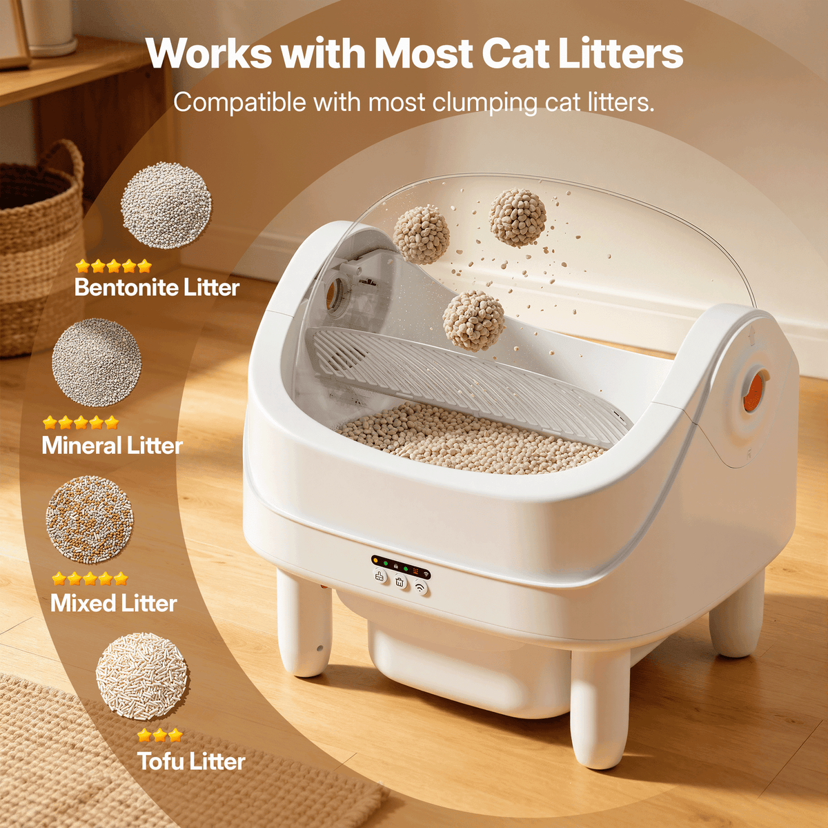 Automatic Cat Litter Box, Self-Cleaning Litter Box, Wifi-Enabled with 2.4G APP Control, Self-Cleaning Litter Box for Multiple Cats, Odor Removal, No-Disturb, Sensor Safety, Large 111L Capacity