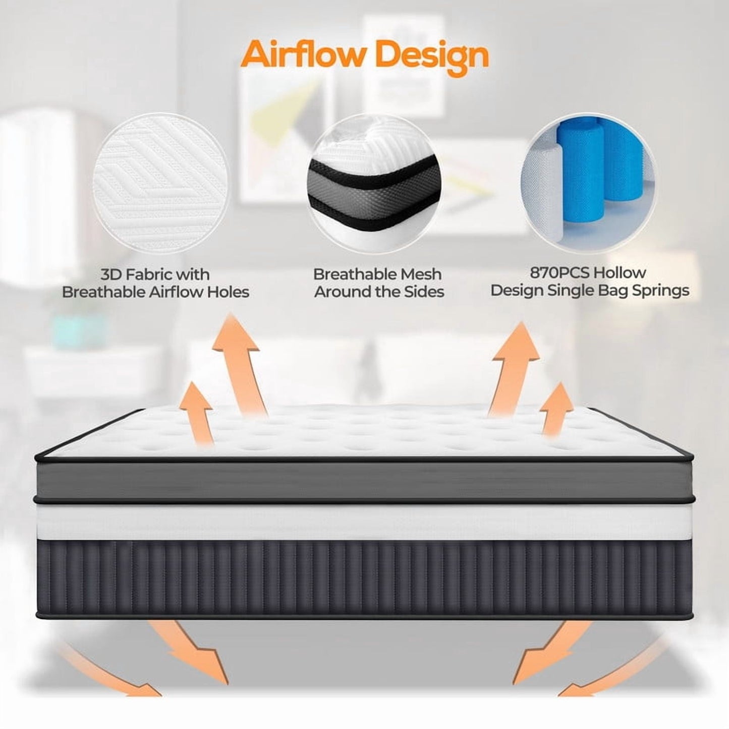 Queen Mattress, 14 Inch Gel Memory Foam Hybrid Mattress in a Box, Cooling & Breathable Design, Zoned Pressure Relief, Medium Firm Feel, CertiPUR-US Certified