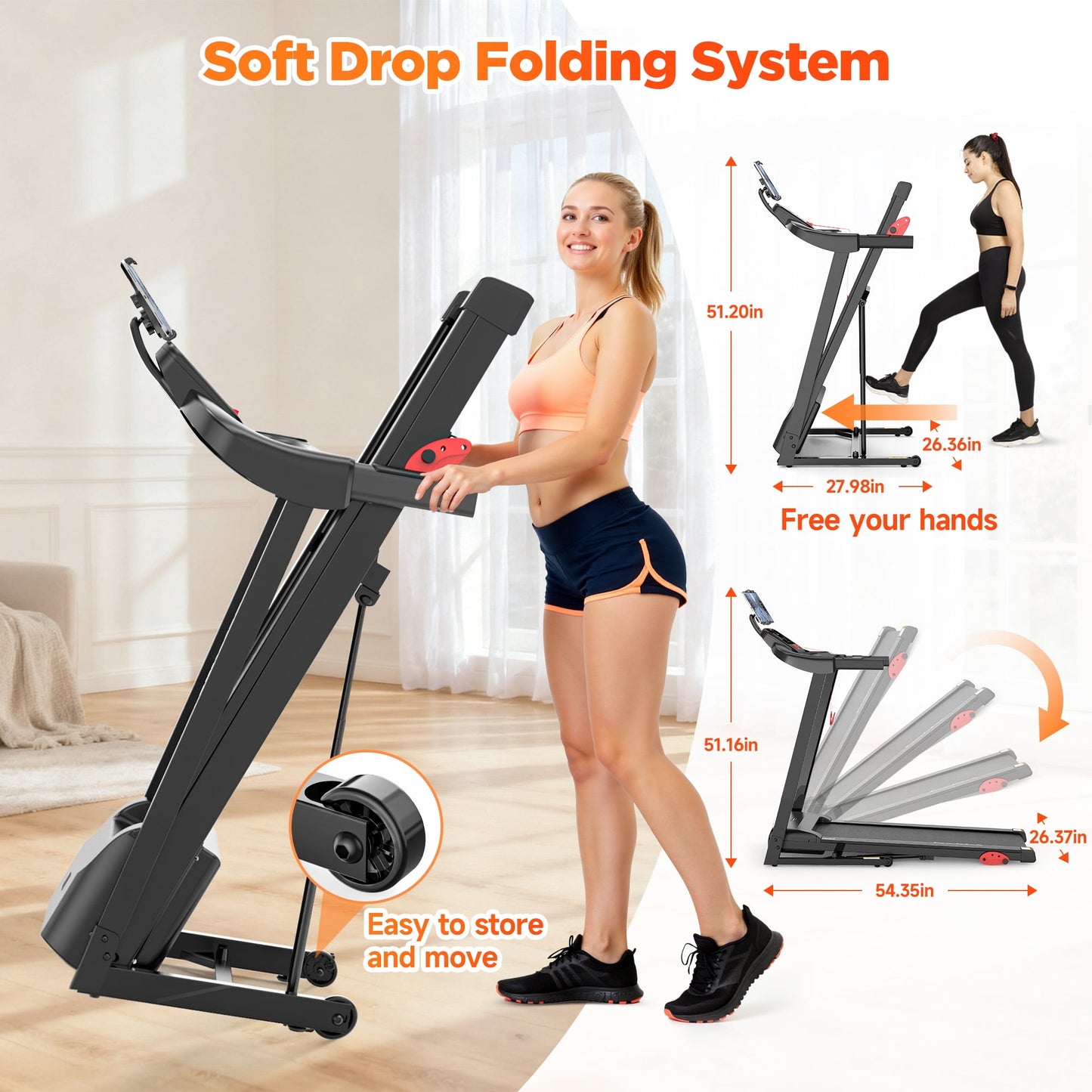 Folding Treadmill w/ Incline, 3.5HP Treadmill for Home w/ 330lb Capacity, 71 Programs