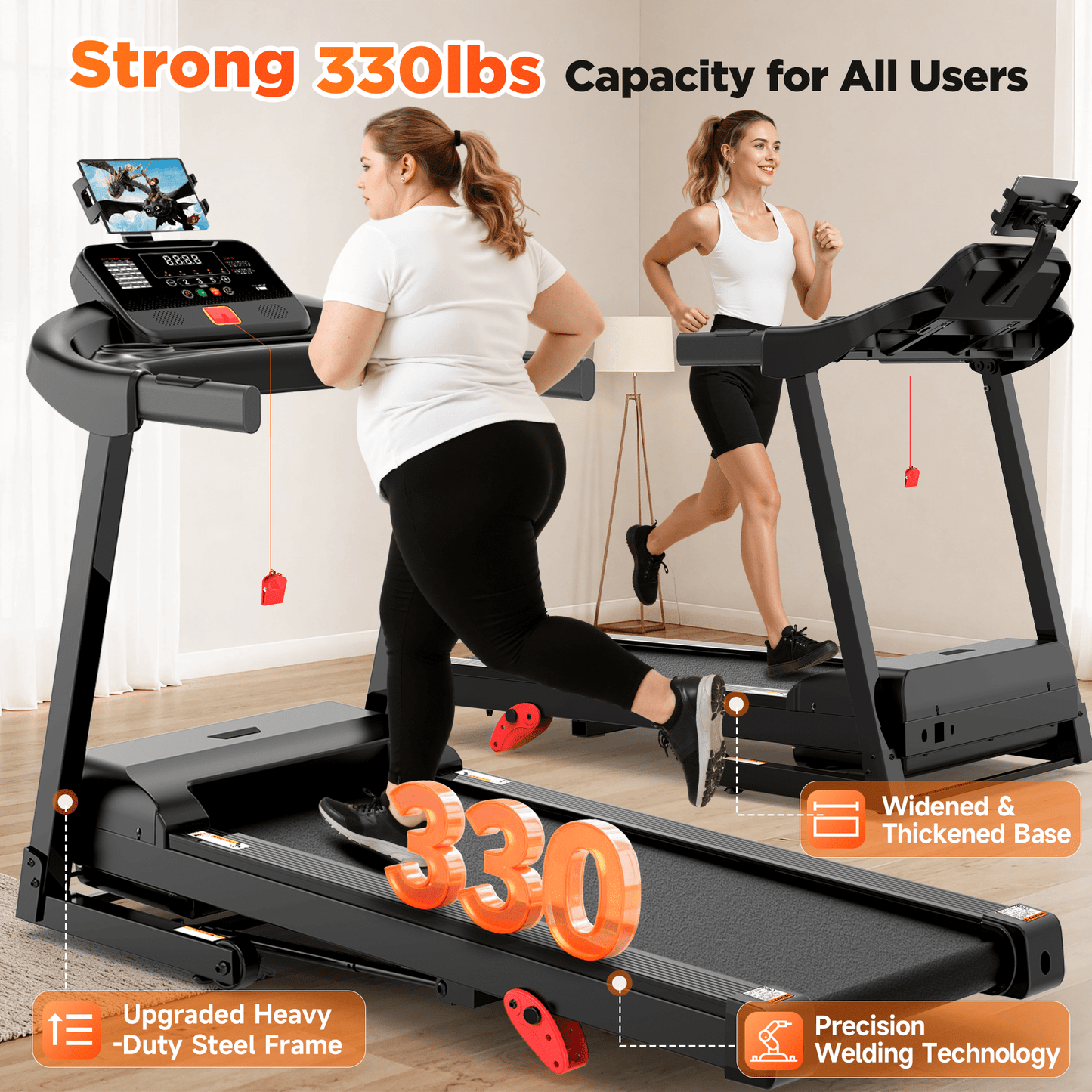 Folding Treadmill w/ Incline, 3.5HP Treadmill for Home w/ 330lb Capacity, 71 Programs