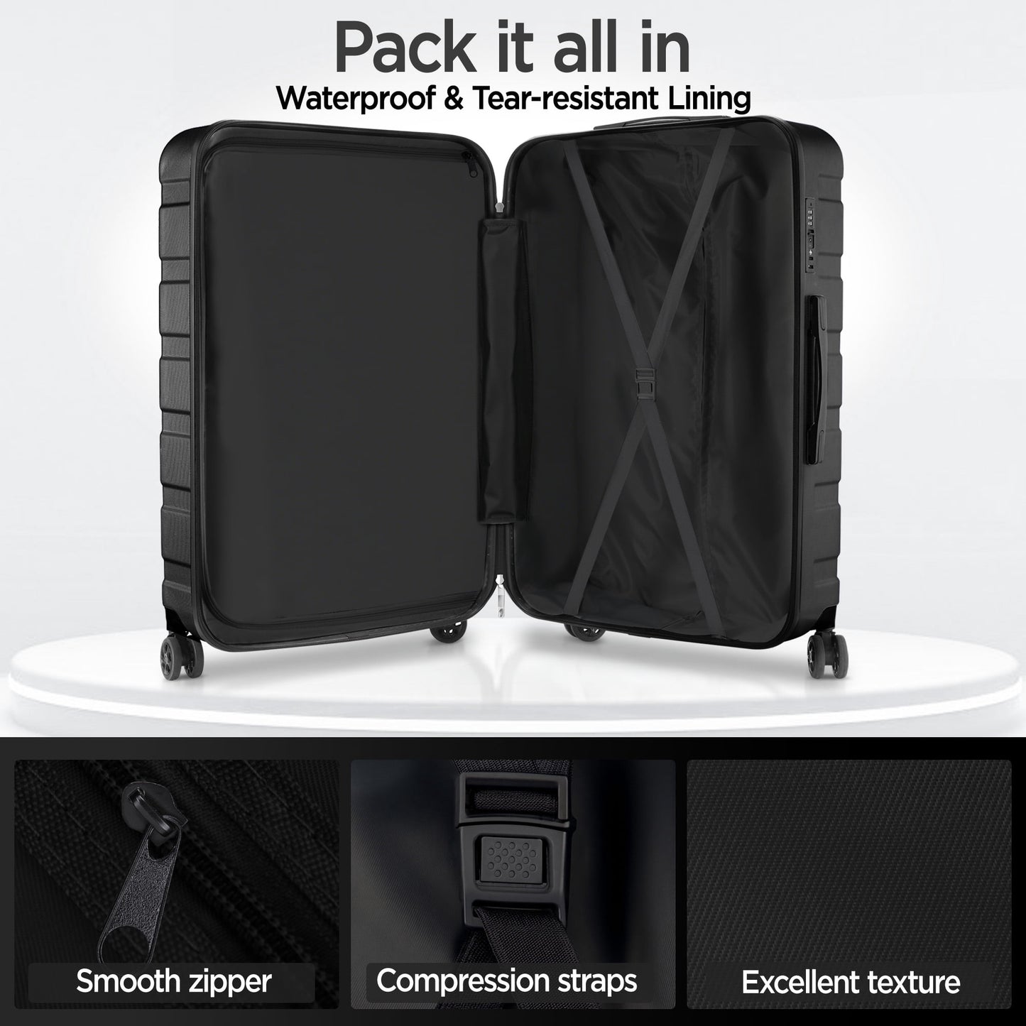 Hardside Luggage 11 Pcs Set, Hardshell Suitcases with Spinner Wheels & Lock, 14" Travel Case, 20" Carry-On Luggage, 24" Checked Luggage, 28" Checked Luggage, Black