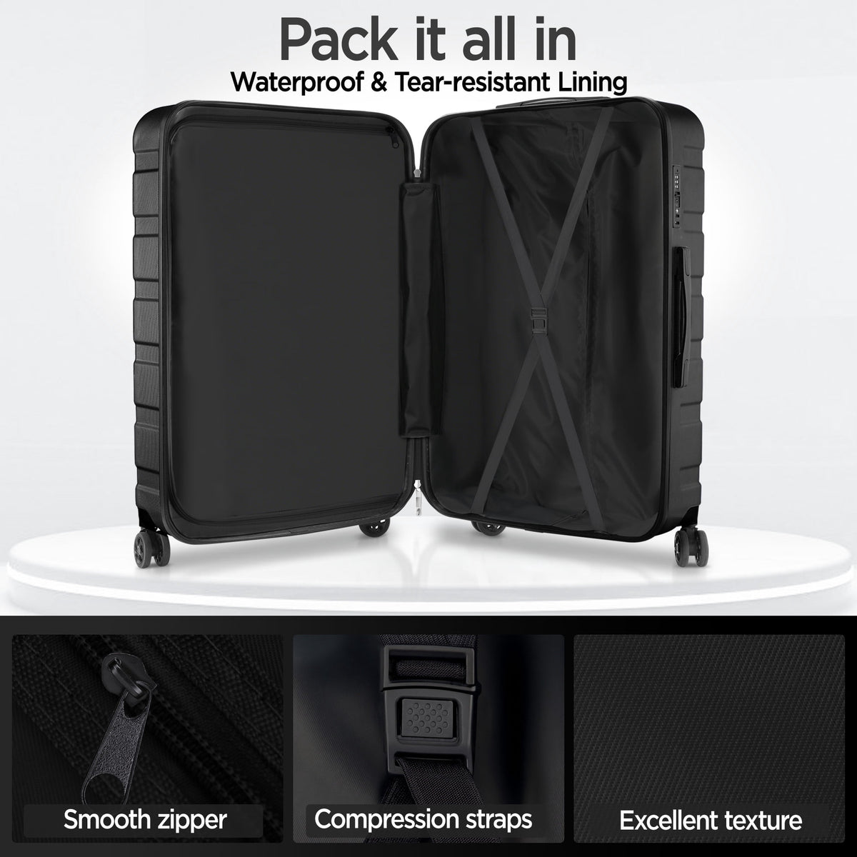 Hardside Luggage 11 Pcs Set, Hardshell Suitcases with Spinner Wheels & Lock, 14" Travel Case, 20" Carry-On Luggage, 24" Checked Luggage, 28" Checked Luggage, Black