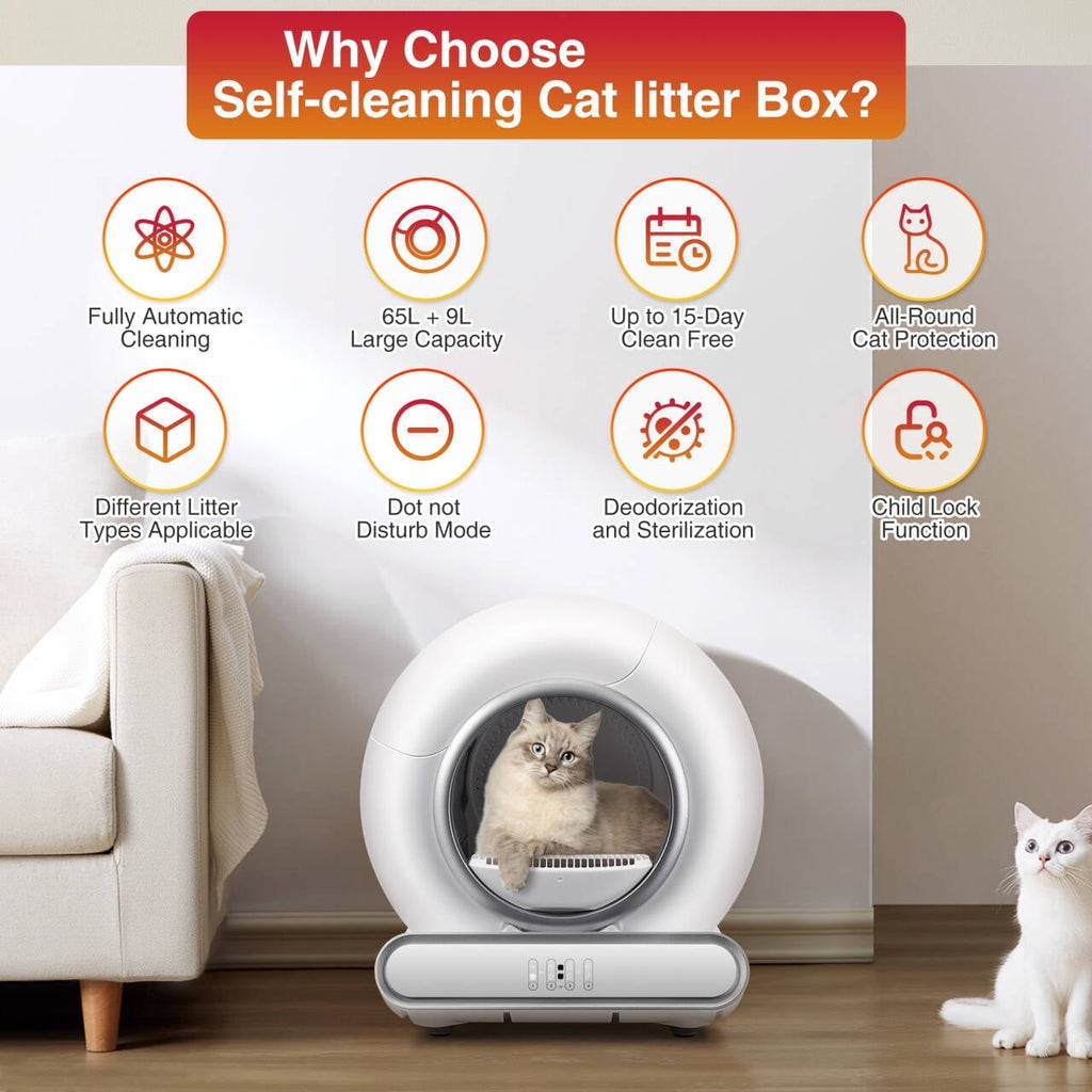 Automatic Litter Box for Multi Cats, Self Cleaning Litter Box, APP Control + Panel Control, Anti-Pinch Safety Design, 74 Large Capacity, Odor Control, Quiet Operation, 2 Roll Liners