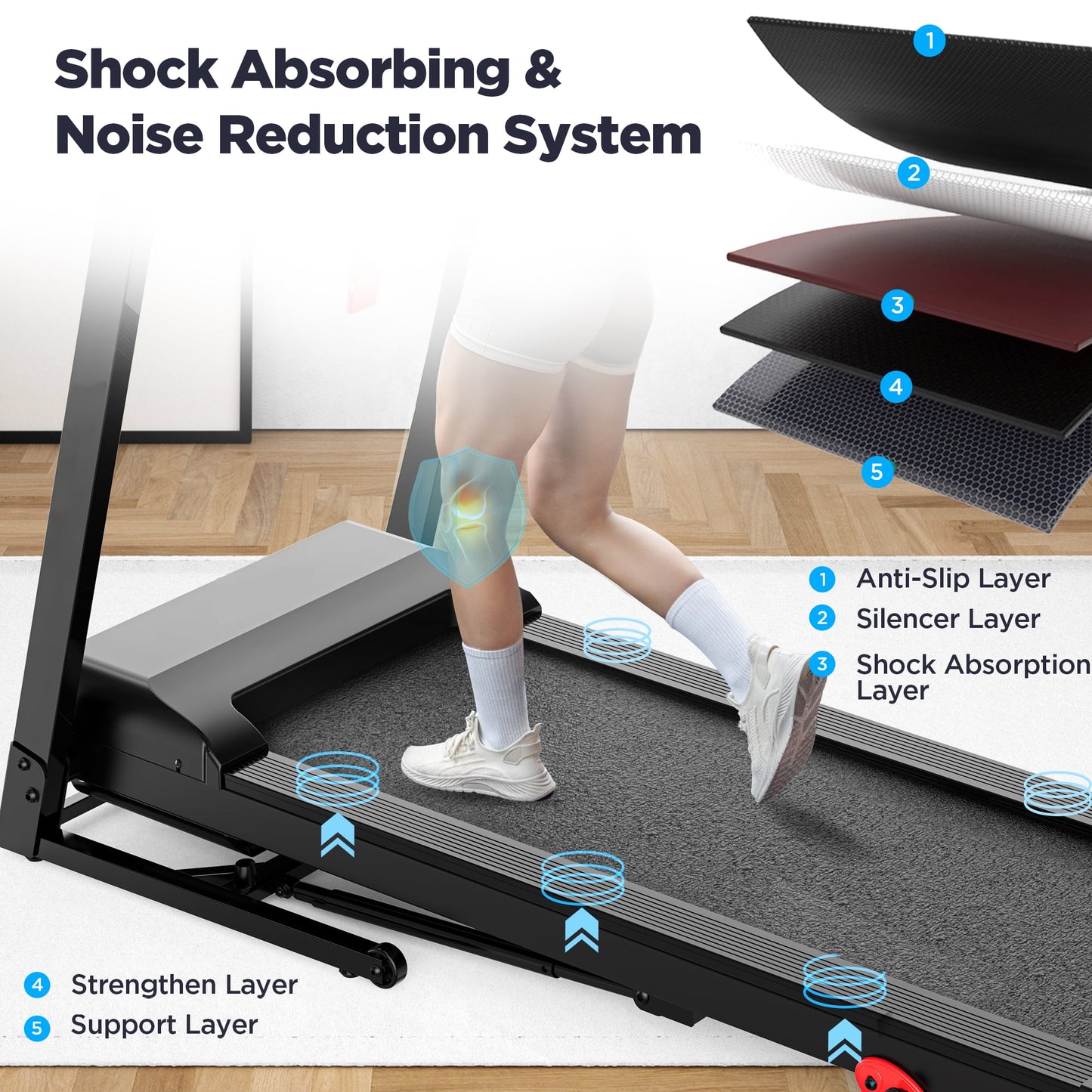 10% Inclined Treadmill w/ 330lb Capacity, 3.75HP Folding Treadmill for Home Walking Running, 64+7 Programs, APP Control, 7.5MPH, HiFi Stereo Speakers, Shock-Absorbing, Knee Strap Gift