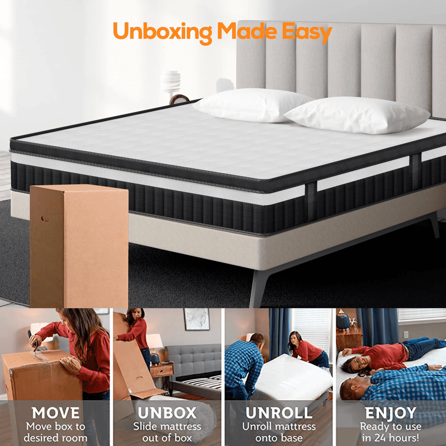 Queen Mattress, 14 Inch Gel Memory Foam Hybrid Mattress in a Box, Cooling & Breathable Design, Zoned Pressure Relief, Medium Firm Feel, CertiPUR-US Certified