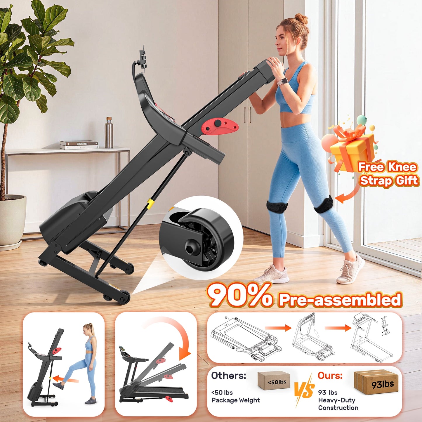 300 lbs Capacity Treadmill for Home, 3.5HP Folding Treadmill w/ 71 Preset Workouts, APP with Free Train Courses, Dual HiFi Speakers, Exercise Equipment for Walking, Jogging, Running