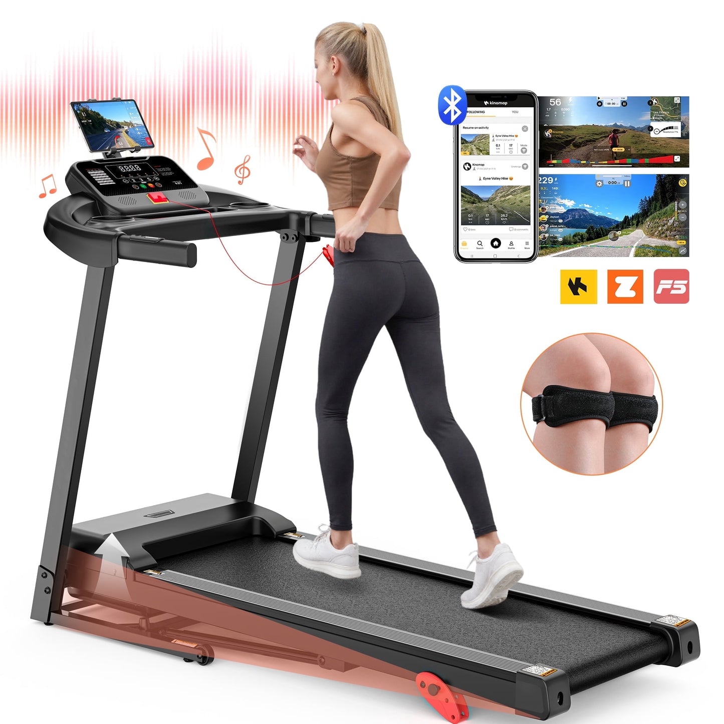 3.0HP Portable Foldable Treadmill w/ 300LBS Weight Capacity for Home & Office, Inclined Treadmill w/ Smart APP Control, 64+7 Program, HiFi Speakers, LCD Display, Ideal for Walking and Running
