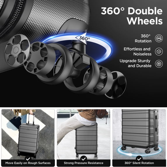 11 Piece Hardside Luggage Suitcase Set with 360° Double Spinner Wheels Integrated TSA-style Lock ABS Hardshell Luggage for Travel Trips Business