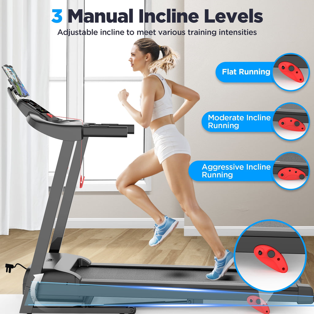 3.0HP Portable Foldable Treadmill w/ 300LBS Weight Capacity for Home & Office, Inclined Treadmill w/ Smart APP Control, 64+7 Program, HiFi Speakers, LCD Display, Ideal for Walking and Running