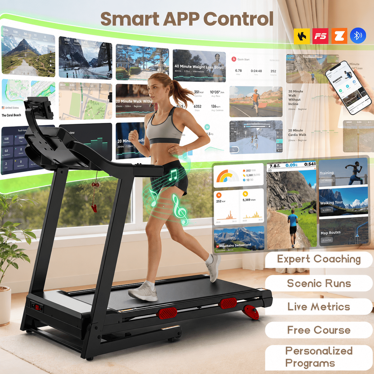 3.75HP Foldable Treadmill w/ Incline 10MPH Max Speed, 320lbs Capacity Portable Treadmill for Home Walking Jogging,105 Programs, Smart APP Control, Shock-Absorbent Wider Belt, Exercise Treadmill