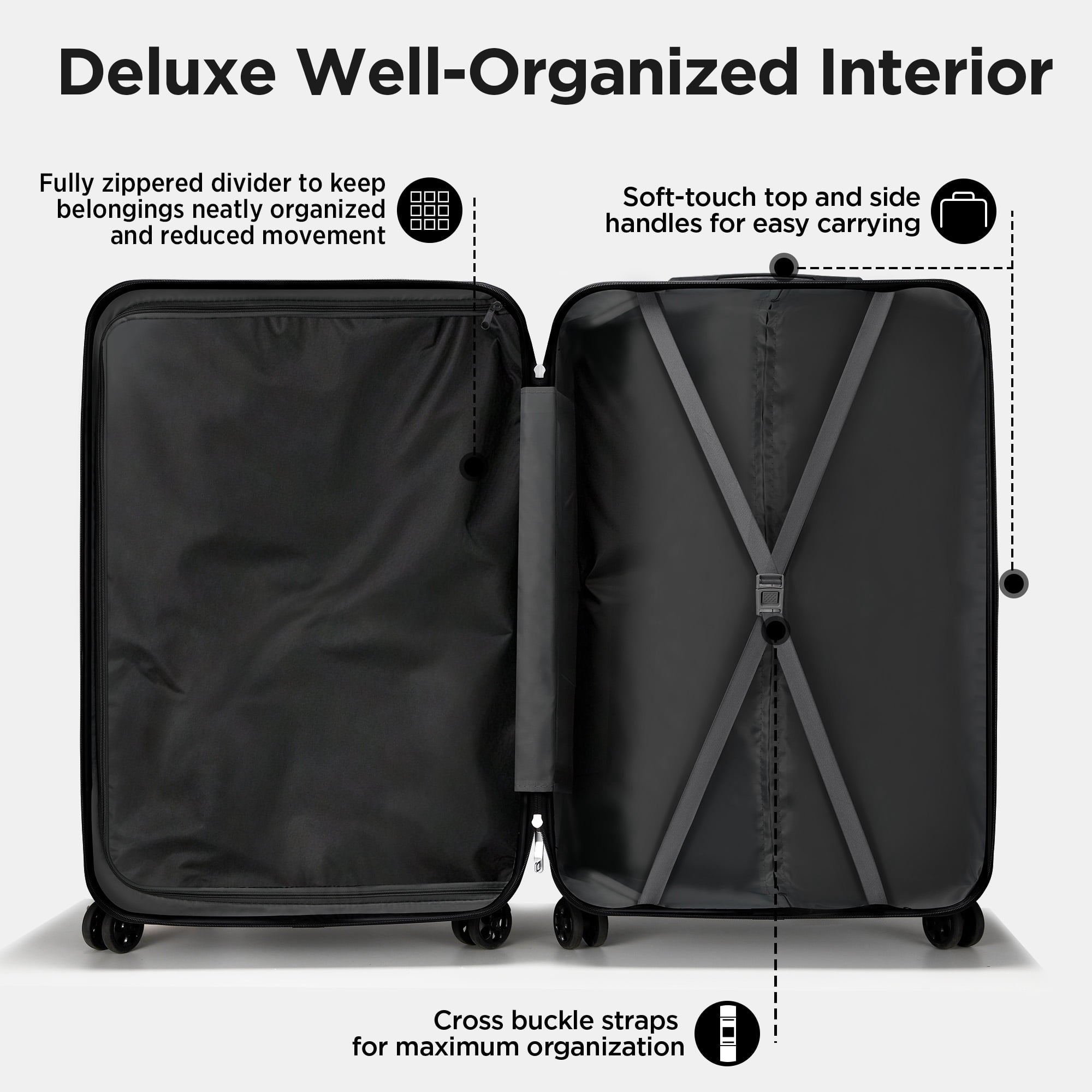 Hardside Luggage 11 Pcs Set, Hardshell Suitcases with Spinner Wheels & Lock, 14" Travel Case, 20" Carry-On Luggage, 24" Checked Luggage, 28" Checked Luggage, Black