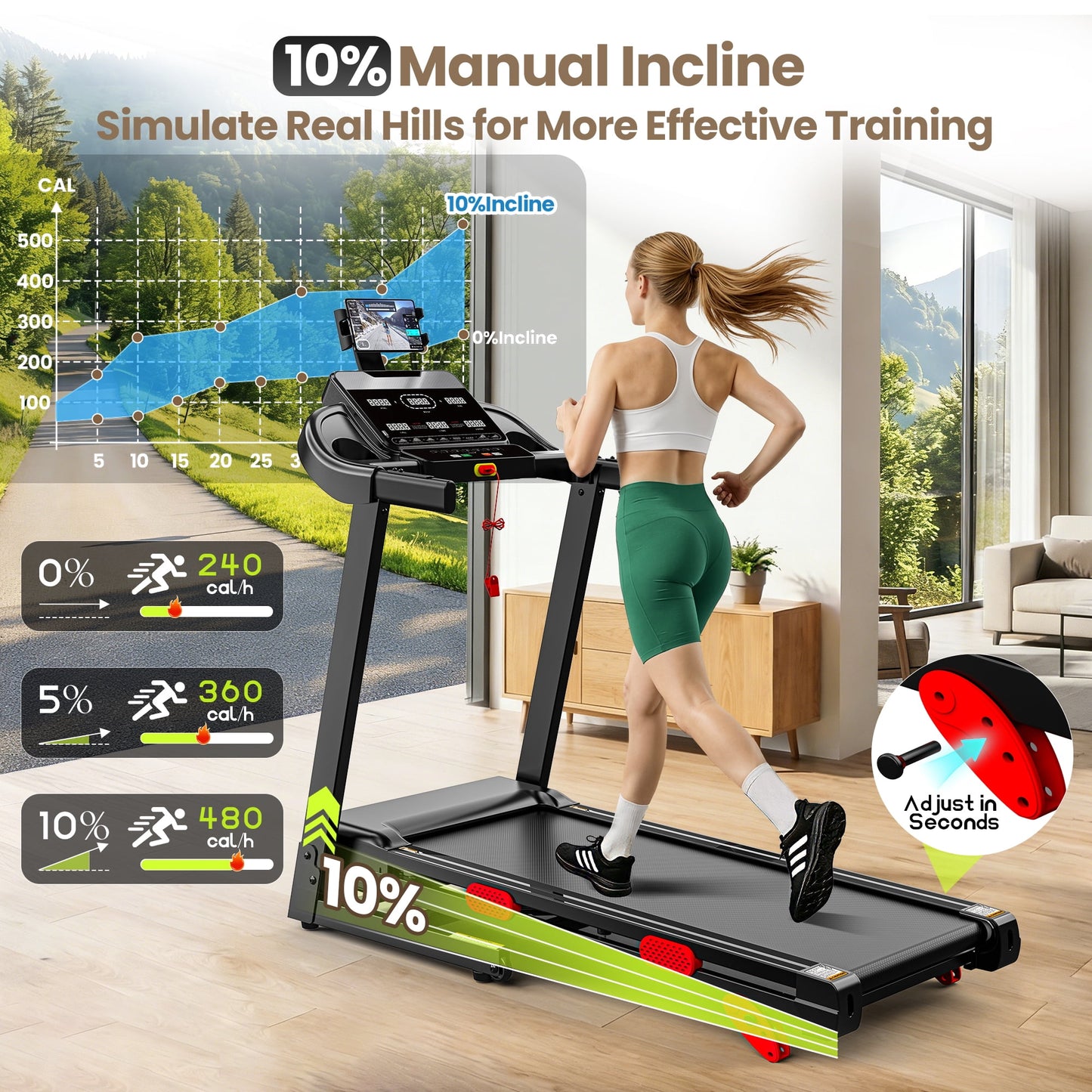 3.75HP Folding Treadmill with 300lbs Capacity, 105Programs Treadmill for Home, 3 Adjustable Incline, 9MPH Speed, Intelligent APP control, Silent Brushless Motor, Bluetooth & HiFi Stereo Speakers
