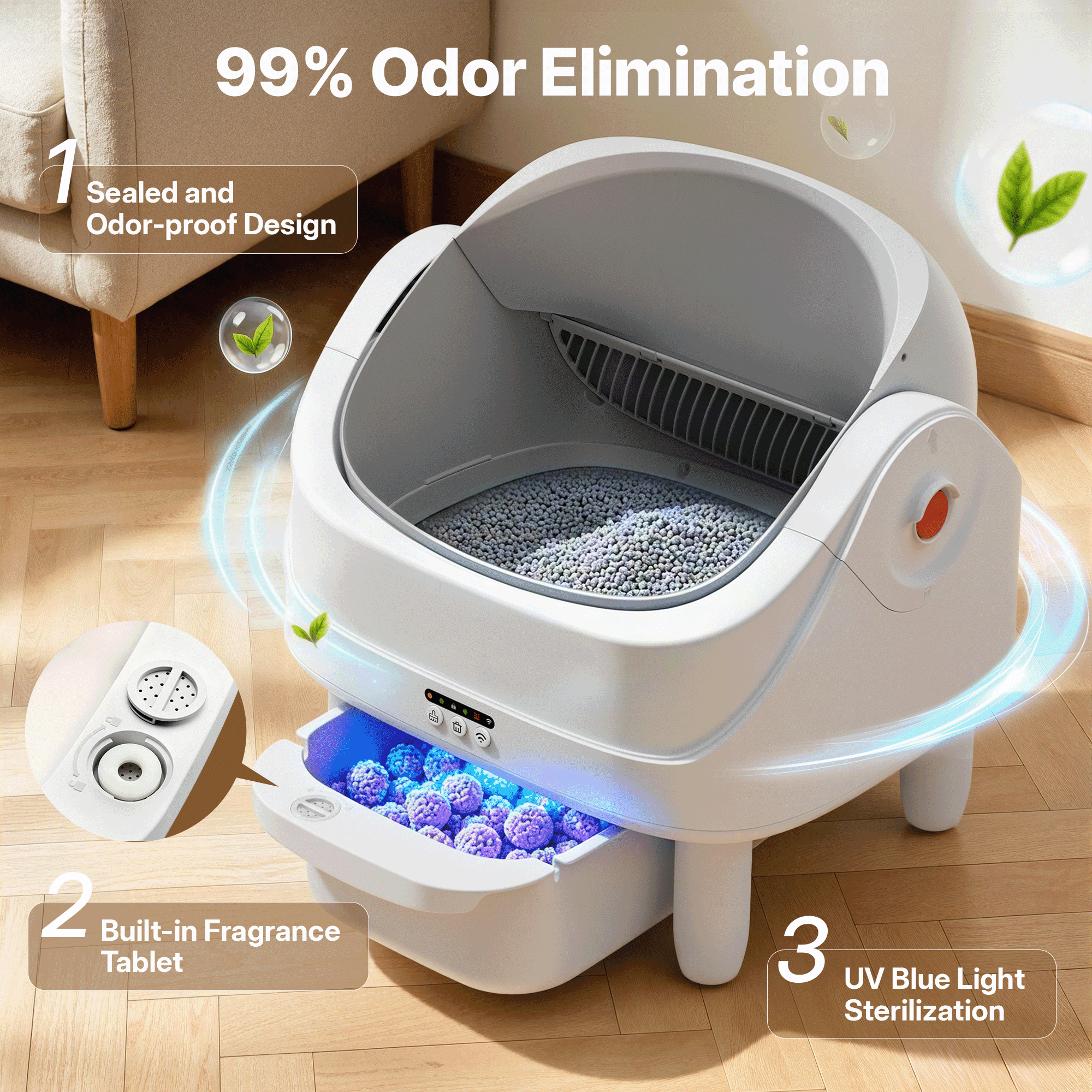 Automatic Cat Litter Box, Self-Cleaning Litter Box, Wifi-Enabled with 2.4G APP Control, Self-Cleaning Litter Box for Multiple Cats, Odor Removal, No-Disturb, Sensor Safety, Large 111L Capacity