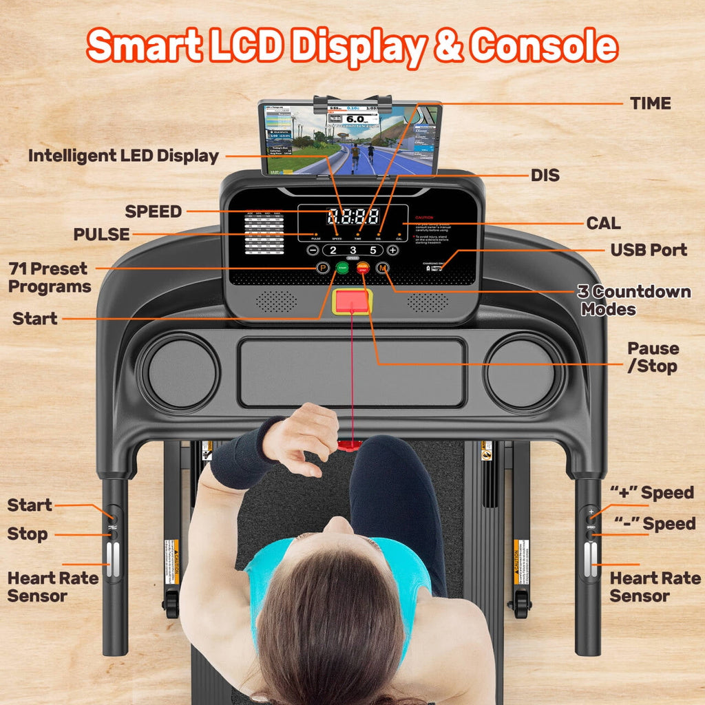300 lbs Capacity Treadmill for Home, 3.5HP Folding Treadmill w/ 71 Preset Workouts, APP with Free Train Courses, Dual HiFi Speakers, Exercise Equipment for Walking, Jogging, Running