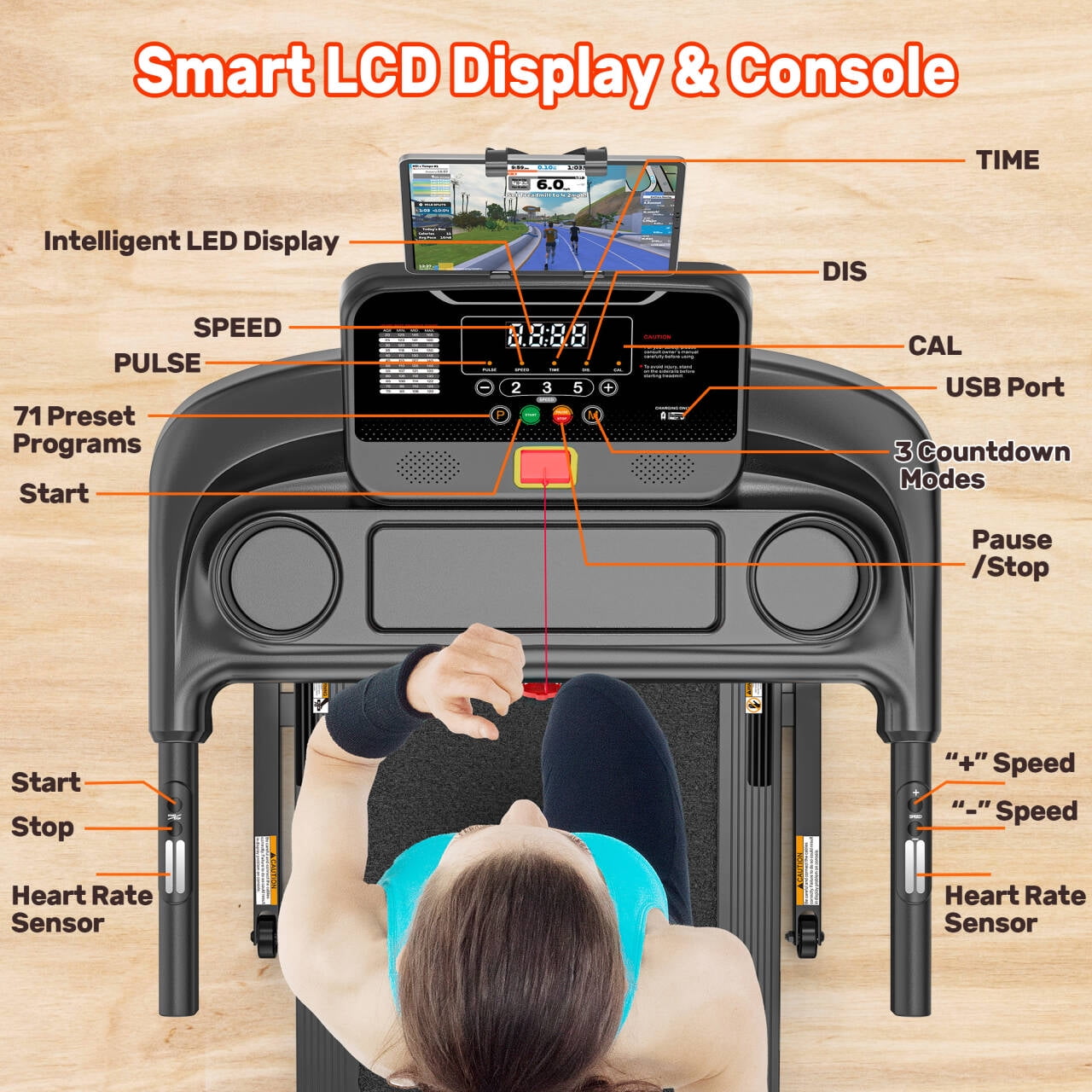 300 lbs Capacity Treadmill for Home, 3.5HP Folding Treadmill w/ 71 Preset Workouts, APP with Free Train Courses, Dual HiFi Speakers, Exercise Equipment for Walking, Jogging, Running