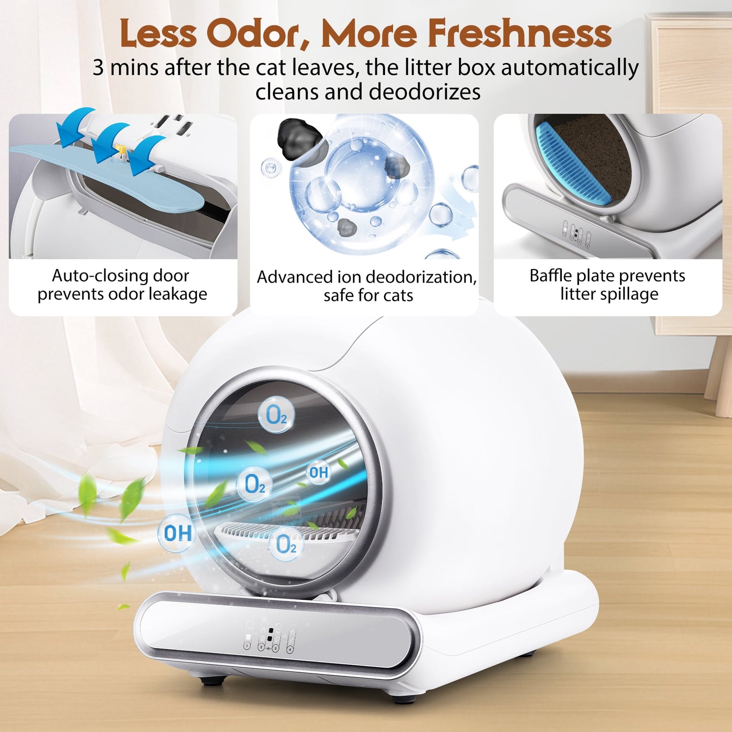 Self Cleaning Cat Litter Box, 115L Automatic Litter Box w/ Liner, 10 Sensor Protection for Multi Cat, Dual APP+ Panel Control,Odor Removal,Litter Box