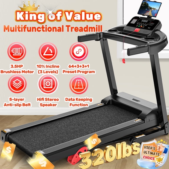 300 lbs Capacity Treadmill for Home, 3.5HP Folding Treadmill w/ 71 Preset Workouts, APP with Free Train Courses, Dual HiFi Speakers, Exercise Equipment for Walking, Jogging, Running