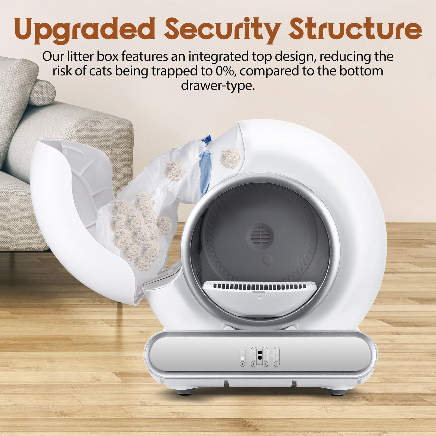 Self Cleaning Cat Litter Box, 115L Automatic Litter Box w/ Liner, 10 Sensor Protection for Multi Cat, Dual APP+ Panel Control,Odor Removal,Litter Box