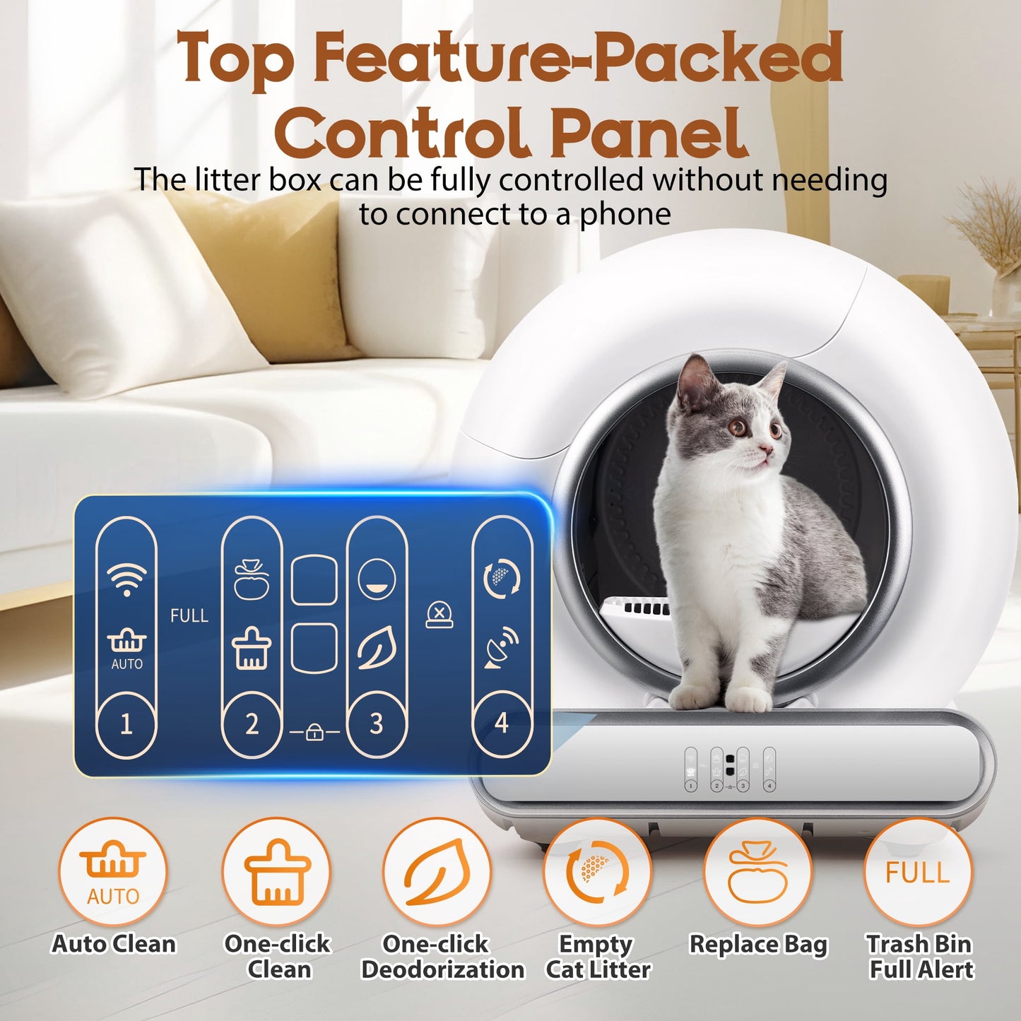 Self Cleaning Cat Litter Box, 115L Automatic Litter Box w/ Liner, 10 Sensor Protection for Multi Cat, Dual APP+ Panel Control,Odor Removal,Litter Box
