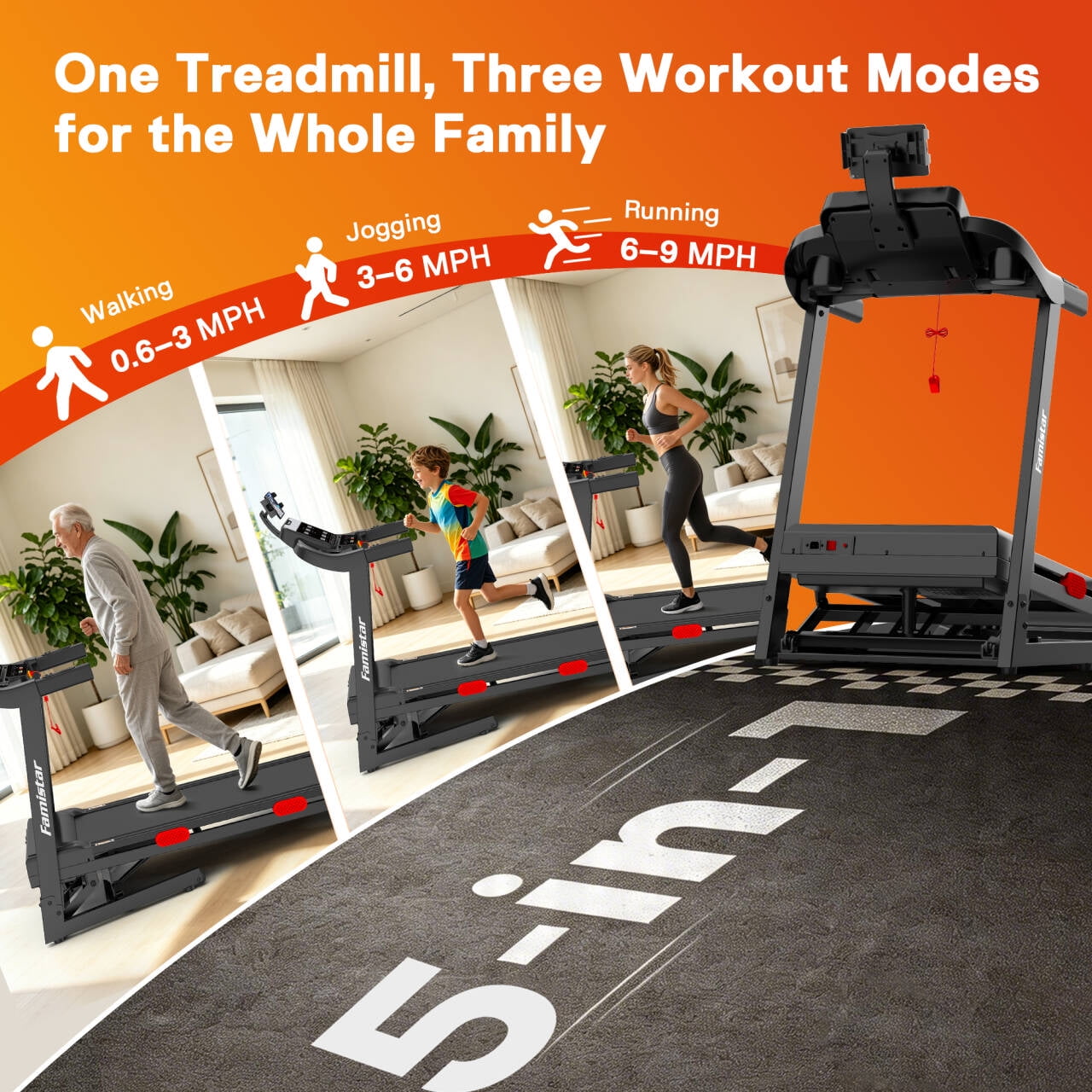 Foldable Treadmill with 15% Auto Incline, 330lb Capacity Treadmill for Home, 3.8HP Quiet Motor up to 9MPH, 105 Programs, Cushioned Running Belt, Smart APP Portable Jogging Walking Treadmill