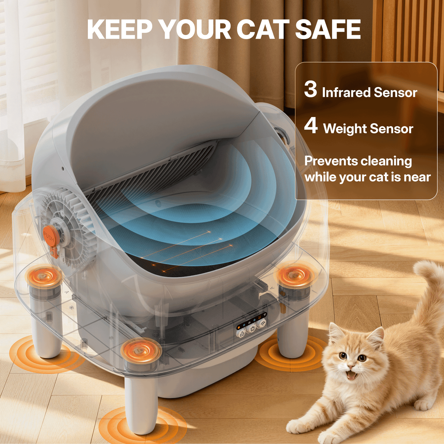 Automatic Cat Litter Box, Self-Cleaning Litter Box, Wifi-Enabled with 2.4G APP Control, Self-Cleaning Litter Box for Multiple Cats, Odor Removal, No-Disturb, Sensor Safety, Large 111L Capacity