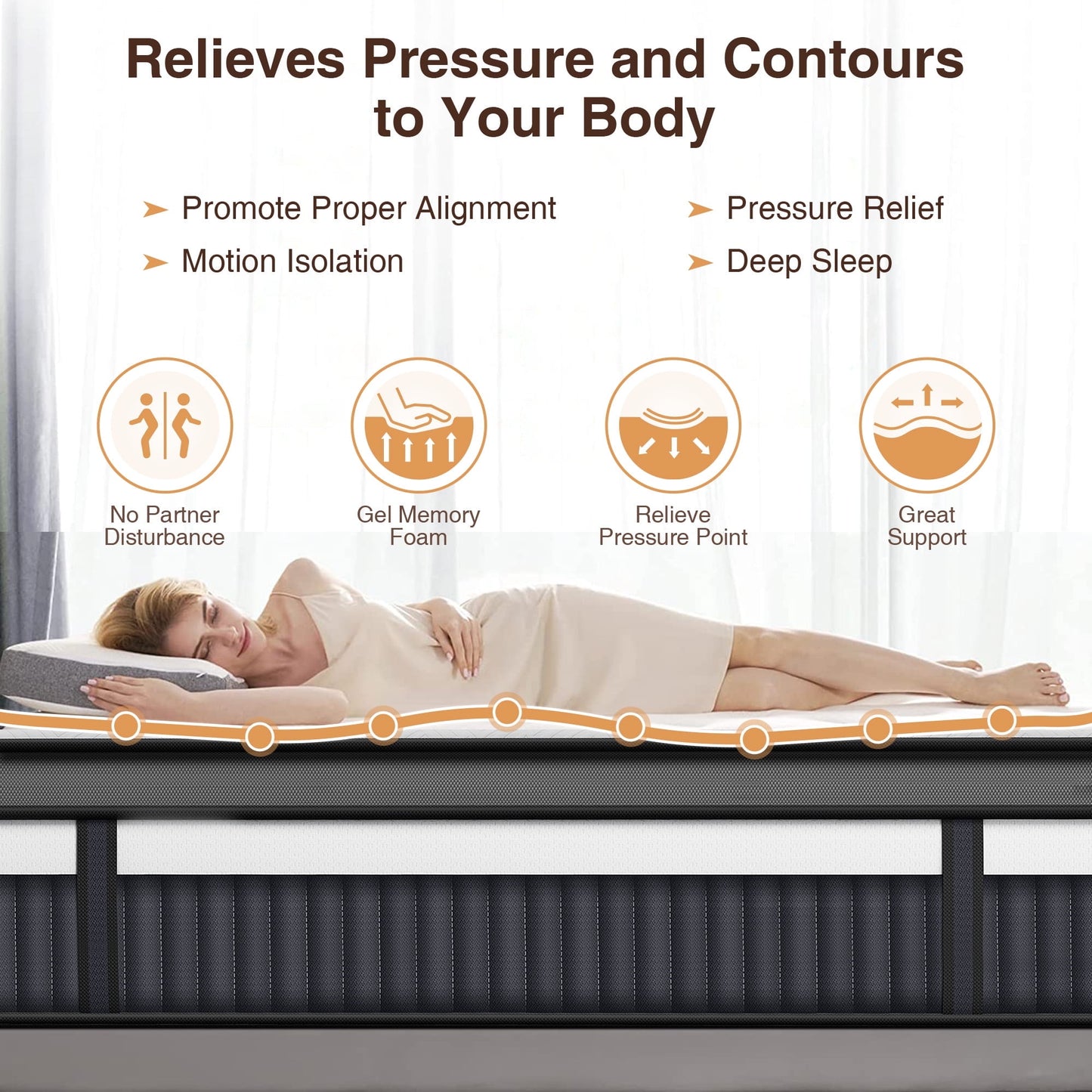 Queen Mattress, 14 Inch Gel Memory Foam Hybrid Mattress in a Box, Cooling & Breathable Design, Zoned Pressure Relief, Medium Firm Feel, CertiPUR-US Certified