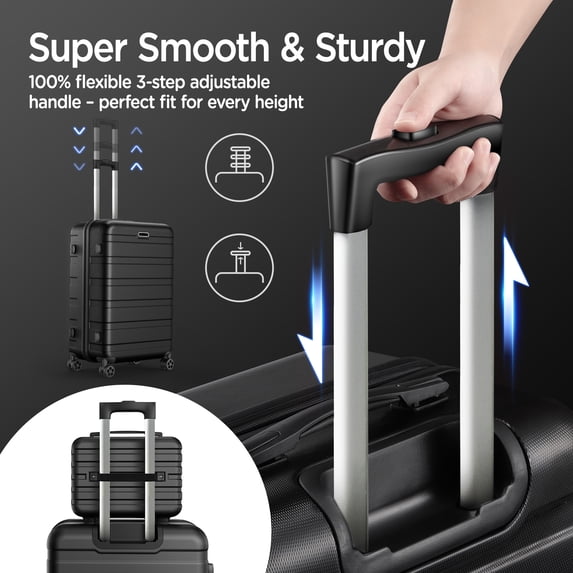 11 Piece Hardside Luggage Suitcase Set with 360° Double Spinner Wheels Integrated TSA-style Lock ABS Hardshell Luggage for Travel Trips Business