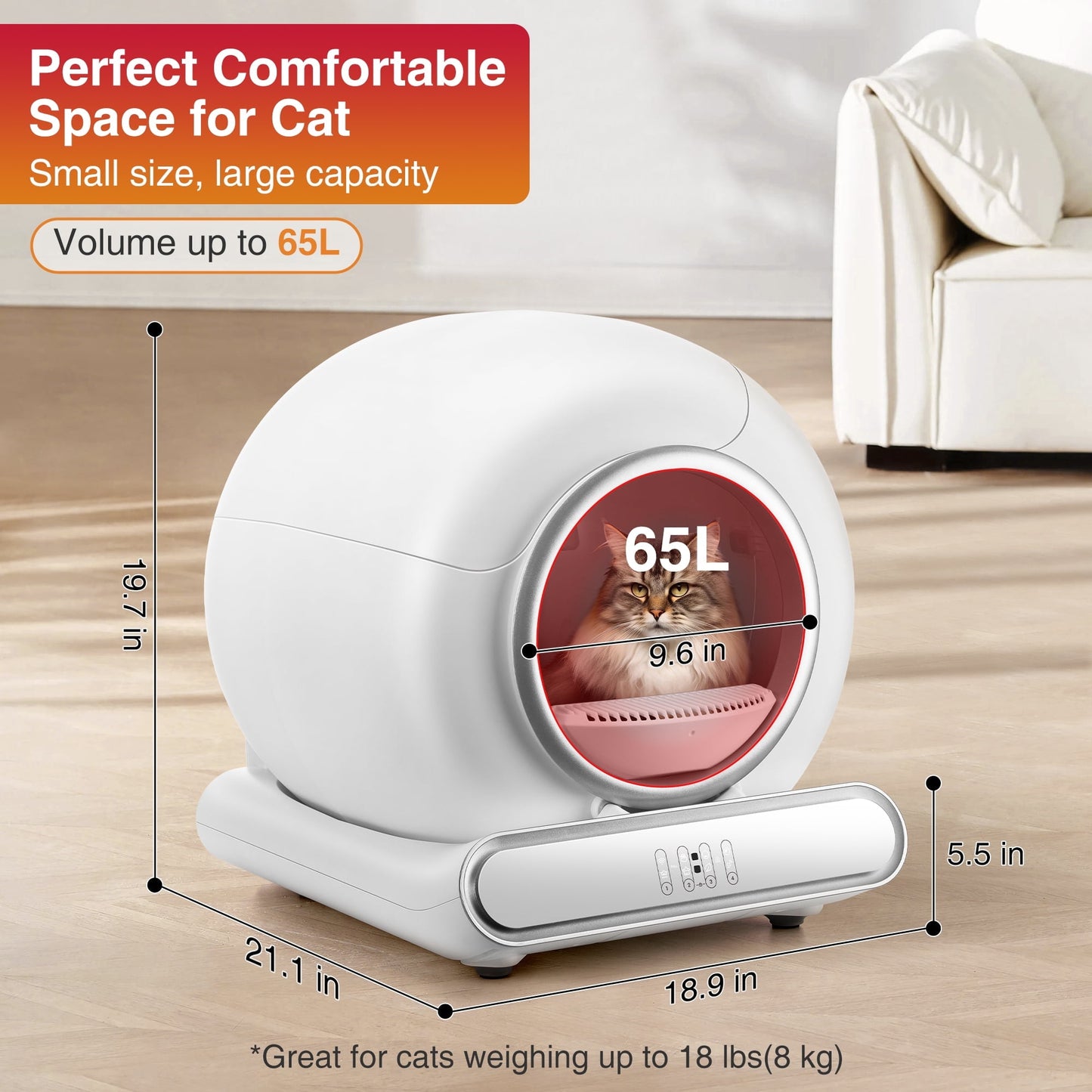 Automatic Litter Box for Multi Cats, Self Cleaning Litter Box, APP Control + Panel Control, Anti-Pinch Safety Design, 74 Large Capacity, Odor Control, Quiet Operation, 2 Roll Liners