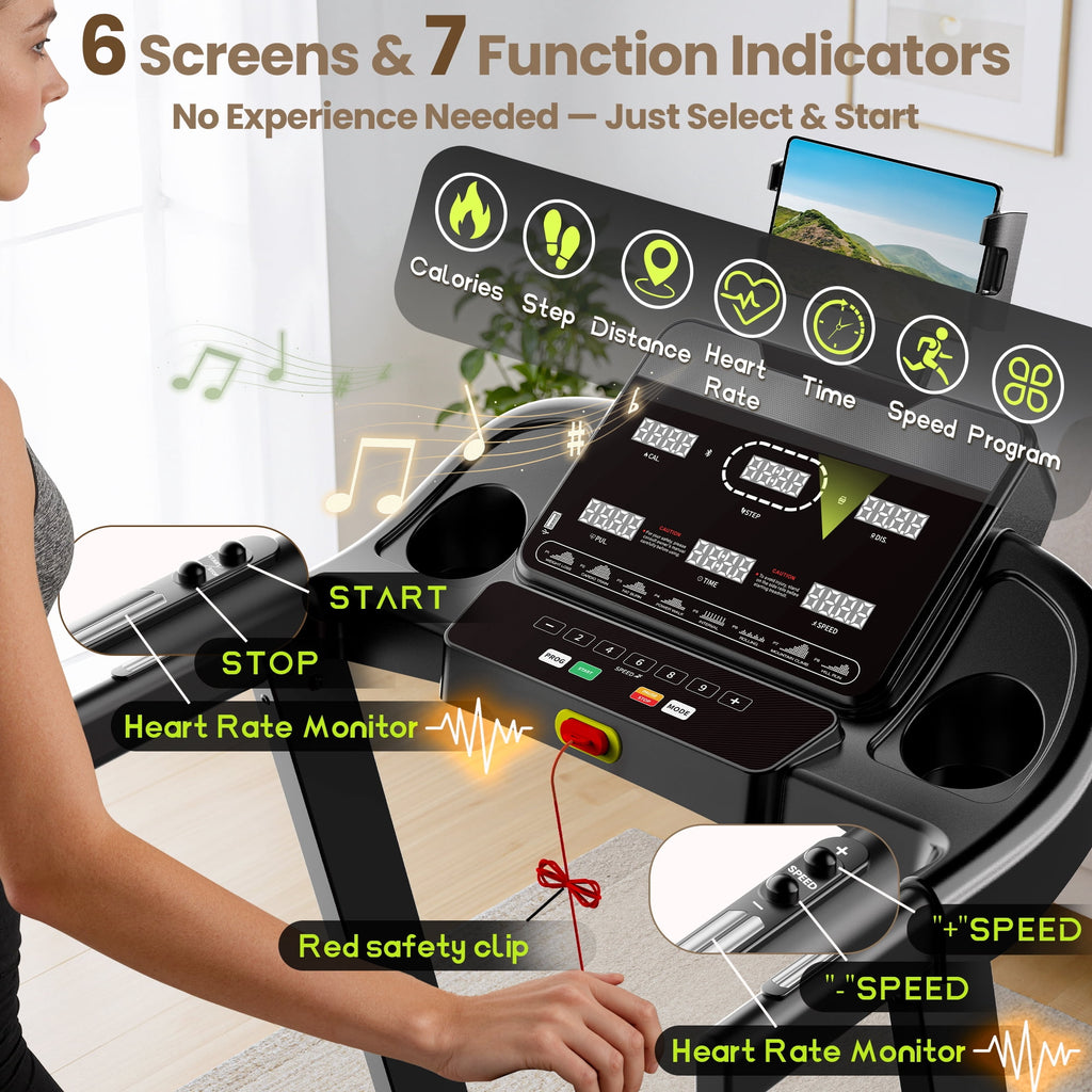 3.65HP 9MPH Treadmill for Home, 330LBS Capacity, Folding Treadmill w/ Incline & 105 Programs, Virtual Run with APP Control, Air damping System, Portable Exercise Equipment for Jogging Walking