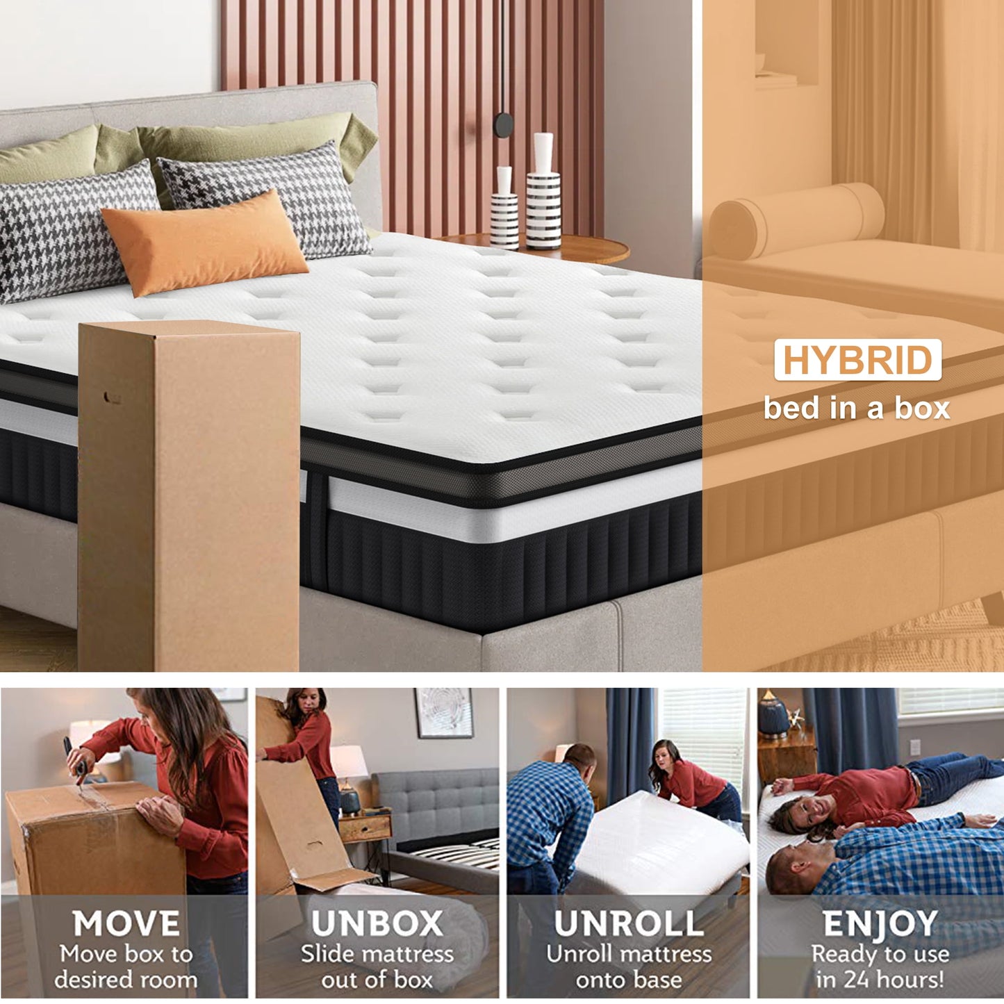 14 Inch Queen Mattress, Gel Memory Foam Hybrid Mattress in a Box, Pocket Spring Support with Motion Isolation & Pressure Relief, Medium Firm, CertiPUR-US