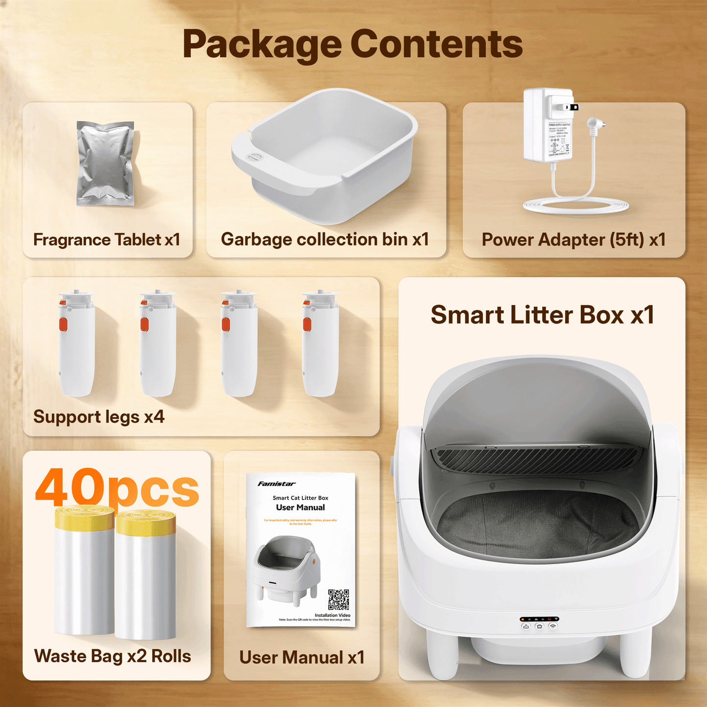 Automatic Cat Litter Box, Self-Cleaning Litter Box, Wifi-Enabled with 2.4G APP Control, Self-Cleaning Litter Box for Multiple Cats, Odor Removal, No-Disturb, Sensor Safety, Large 111L Capacity