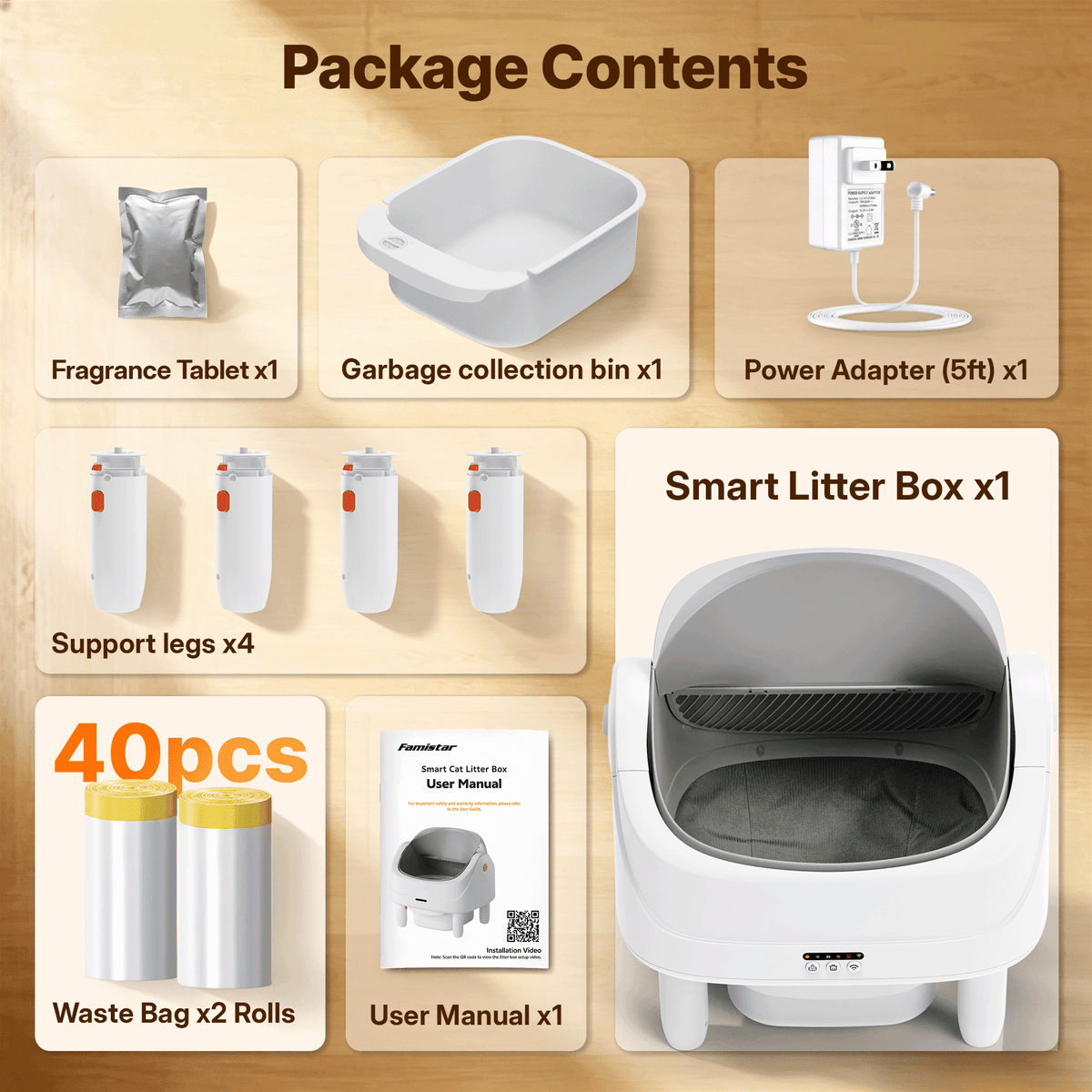 Automatic Cat Litter Box, Self-Cleaning Litter Box, Wifi-Enabled with 2.4G APP Control, Self-Cleaning Litter Box for Multiple Cats, Odor Removal, No-Disturb, Sensor Safety, Large 111L Capacity