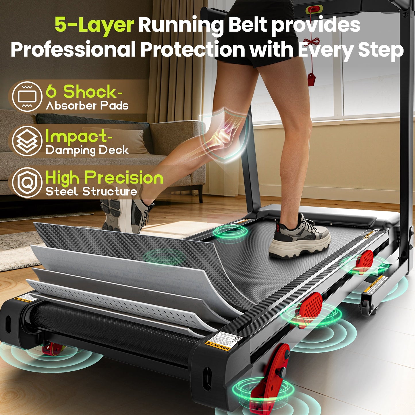 3.75HP Folding Treadmill with 300lbs Capacity, 105Programs Treadmill for Home, 3 Adjustable Incline, 9MPH Speed, Intelligent APP control, Silent Brushless Motor, Bluetooth & HiFi Stereo Speakers