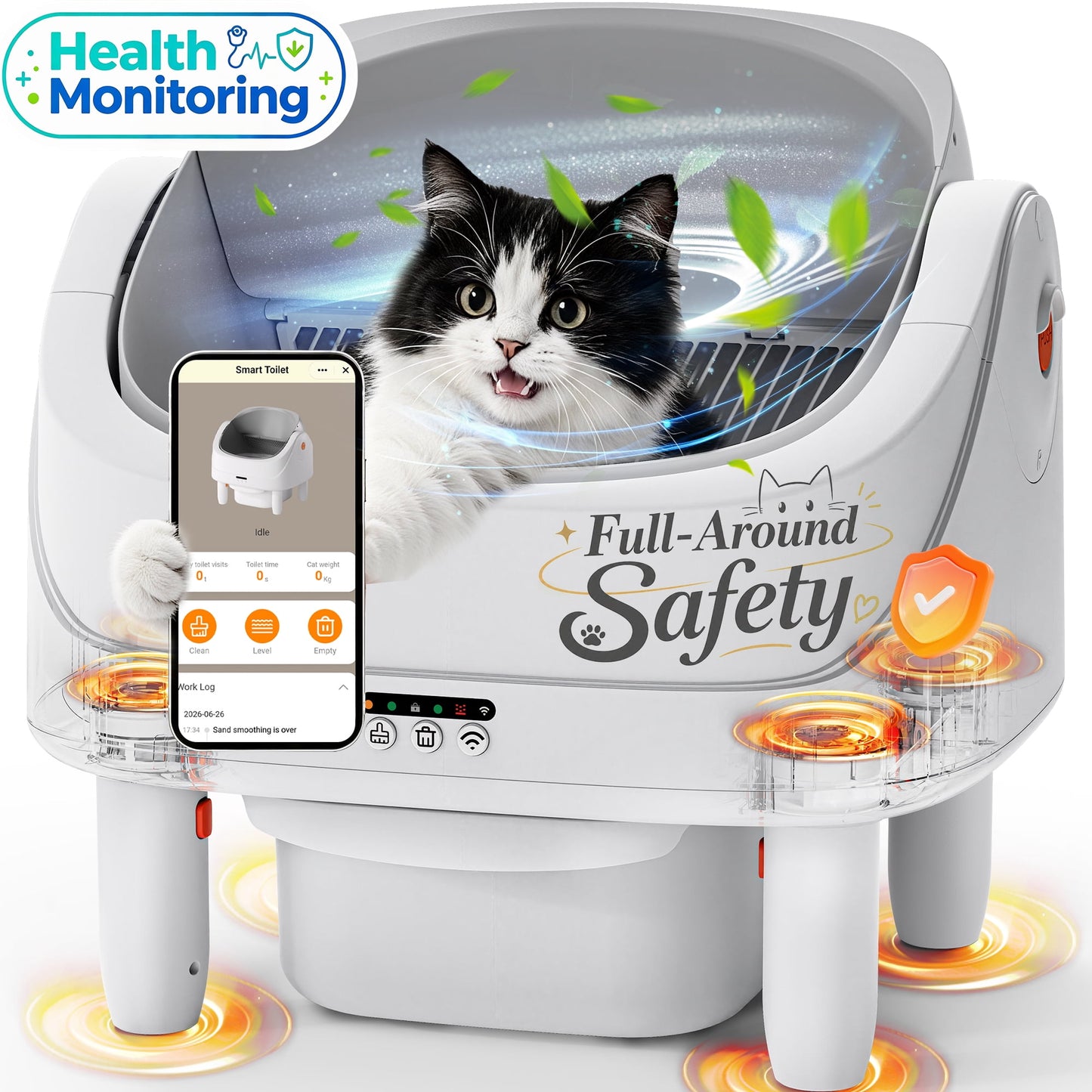 Automatic Cat Litter Box, Self-Cleaning Litter Box, Wifi-Enabled with 2.4G APP Control, Self-Cleaning Litter Box for Multiple Cats, Odor Removal, No-Disturb, Sensor Safety, Large 111L Capacity