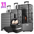 11 Piece Hardside Luggage Suitcase Set with 360° Double Spinner Wheels Integrated TSA-style Lock ABS Hardshell Luggage for Travel Trips Business