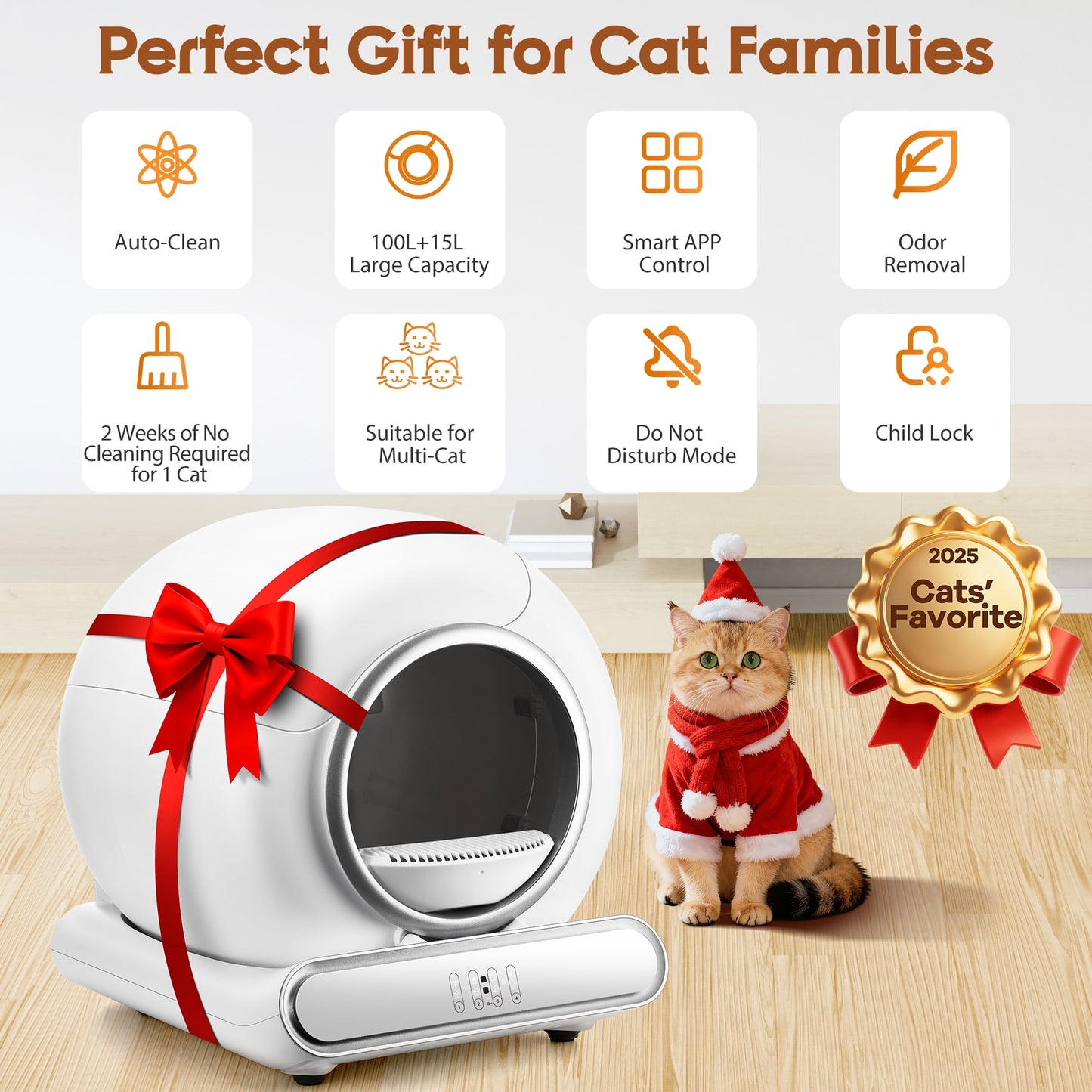 Self Cleaning Cat Litter Box, 115L Automatic Litter Box w/ Liner, 10 Sensor Protection for Multi Cat, Dual APP+ Panel Control,Odor Removal,Litter Box