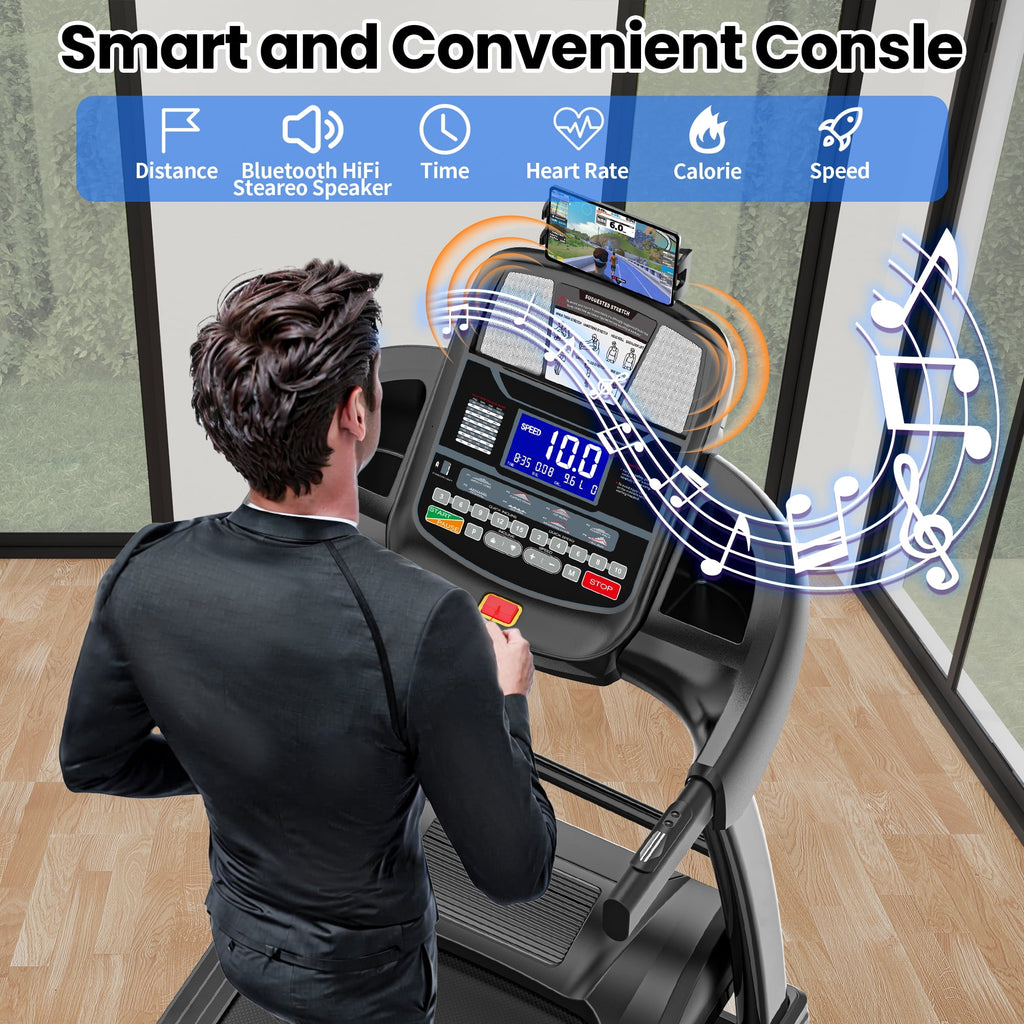 5HP Foldable Treadmill for Home w/ 20% Auto Incline, 400lbs Capacity, 12MPH Portable Treadmill, 64+7 Programs, Personalized Workout with APP, Running Walking treadmill