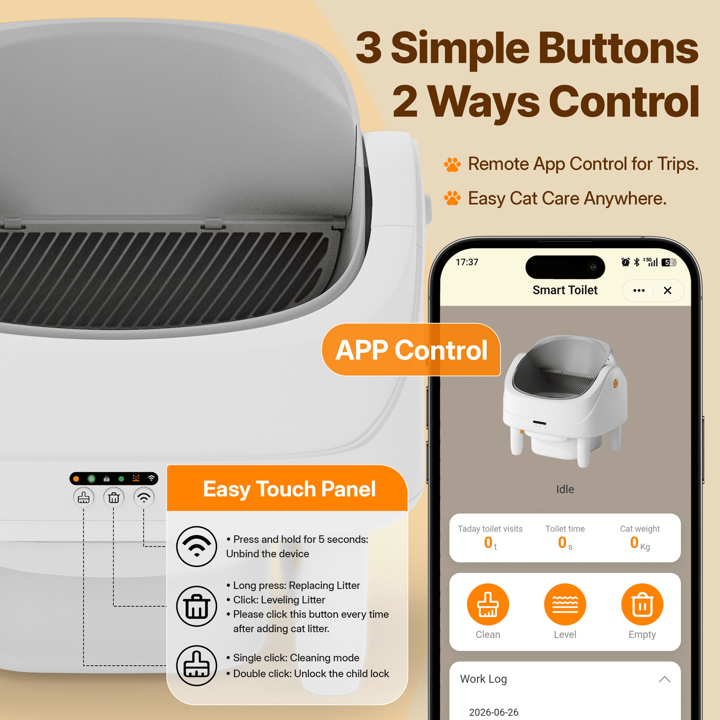 Automatic Cat Litter Box, Self-Cleaning Litter Box, Wifi-Enabled with 2.4G APP Control, Self-Cleaning Litter Box for Multiple Cats, Odor Removal, No-Disturb, Sensor Safety, Large 111L Capacity