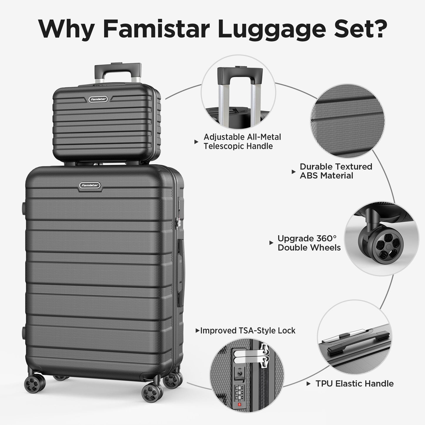 Hardside Luggage 11 Pcs Set, Hardshell Suitcases with Spinner Wheels & Lock, 14" Travel Case, 20" Carry-On Luggage, 24" Checked Luggage, 28" Checked Luggage, Black