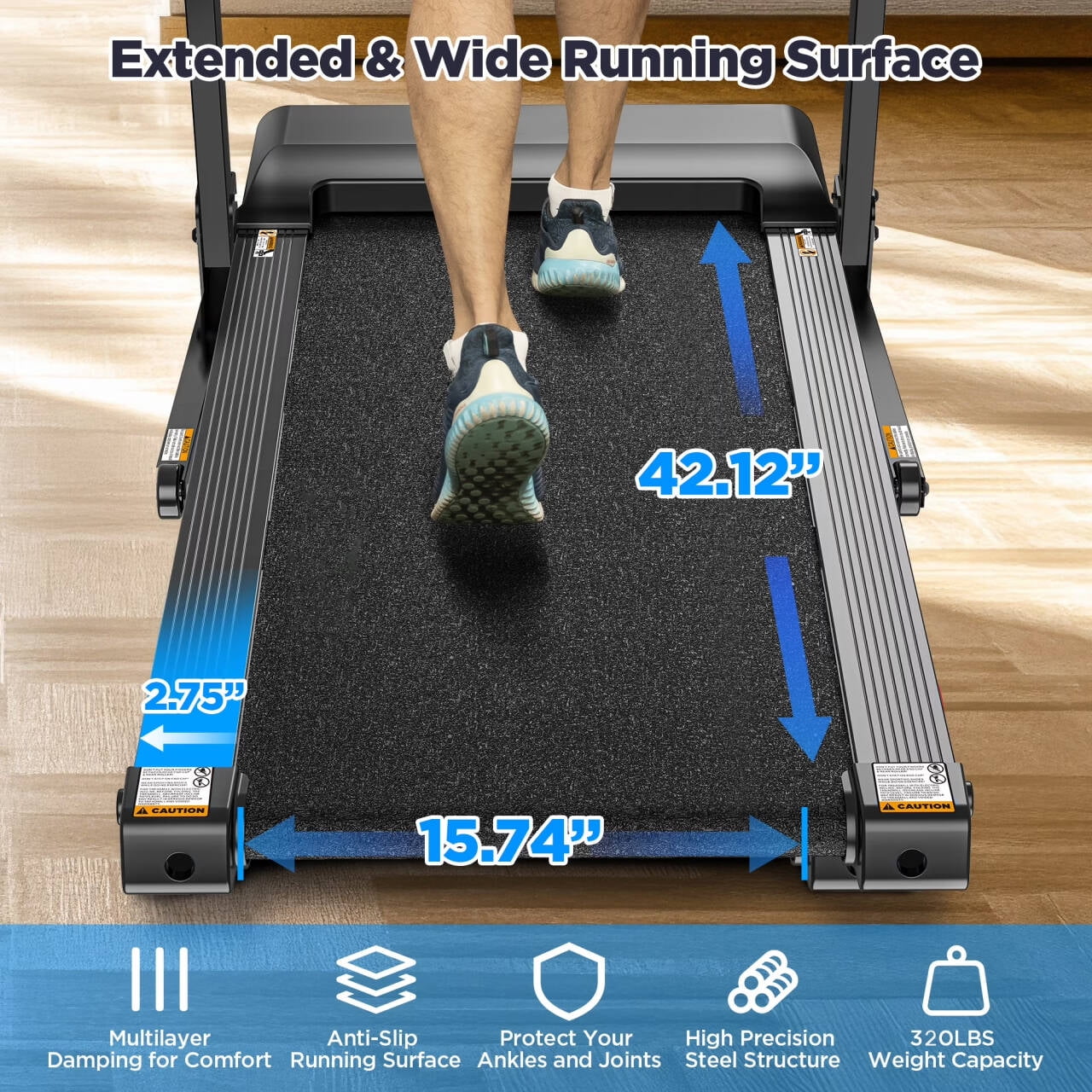 10% Inclined Treadmill w/ 330lb Capacity, 3.75HP Folding Treadmill for Home Walking Running, 64+7 Programs, APP Control, 7.5MPH, HiFi Stereo Speakers, Shock-Absorbing, Knee Strap Gift