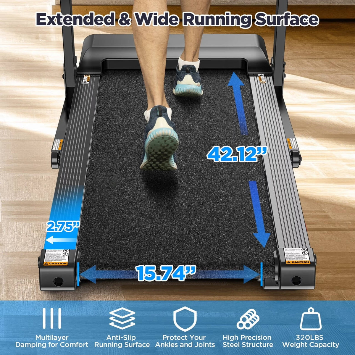 10% Inclined Treadmill w/ 330lb Capacity, 3.75HP Folding Treadmill for Home Walking Running, 64+7 Programs, APP Control, 7.5MPH, HiFi Stereo Speakers, Shock-Absorbing, Knee Strap Gift