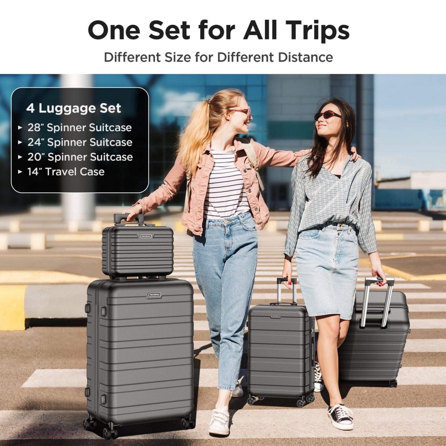 Hardside Luggage 11 Pcs Set, Hardshell Suitcases with Spinner Wheels & Lock, 14" Travel Case, 20" Carry-On Luggage, 24" Checked Luggage, 28" Checked Luggage, Black